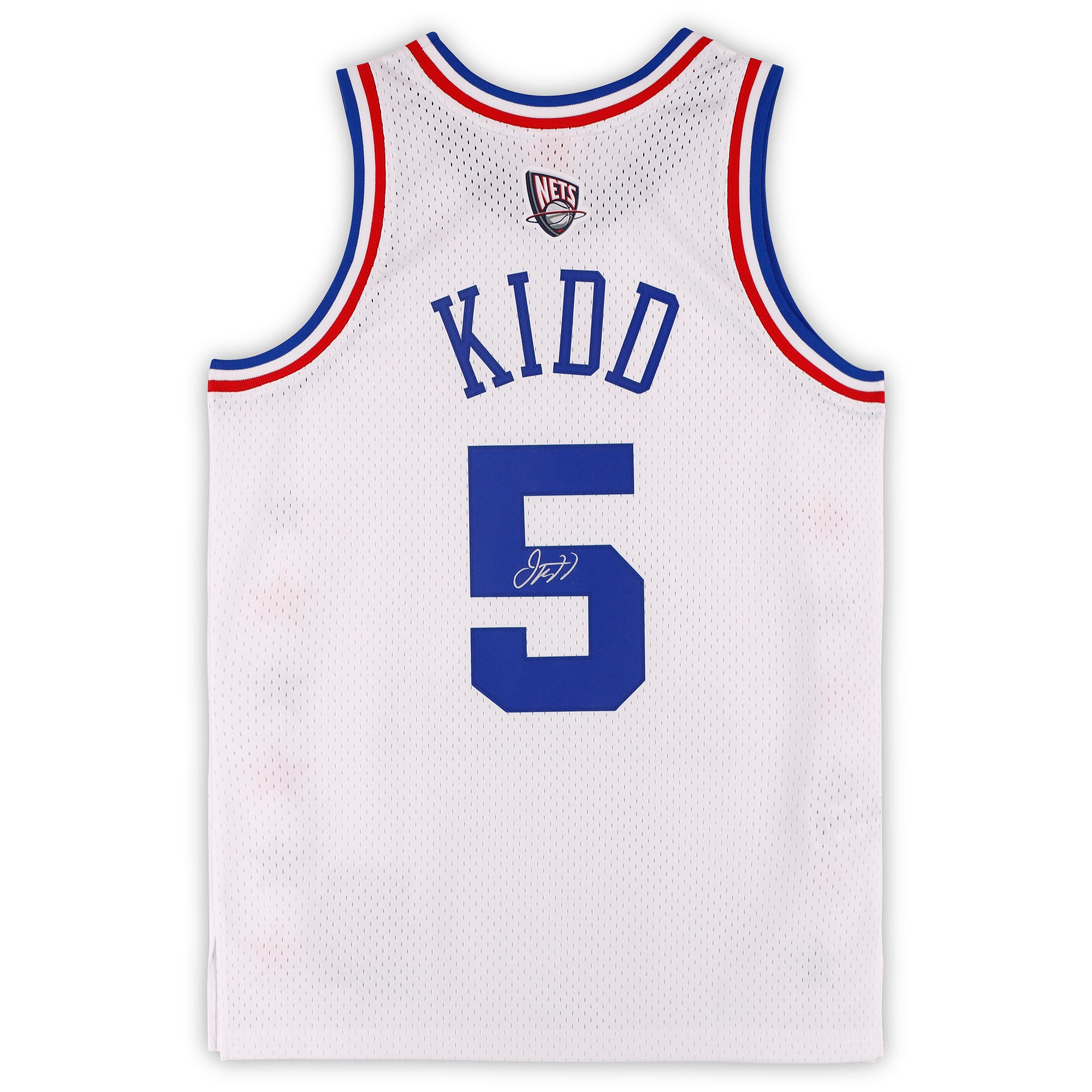Maillot Swingman blanc Mitchell & Ness autographié par Jason Kidd, joueur All-Star de la NBA, lors du All-Star Game 2003.