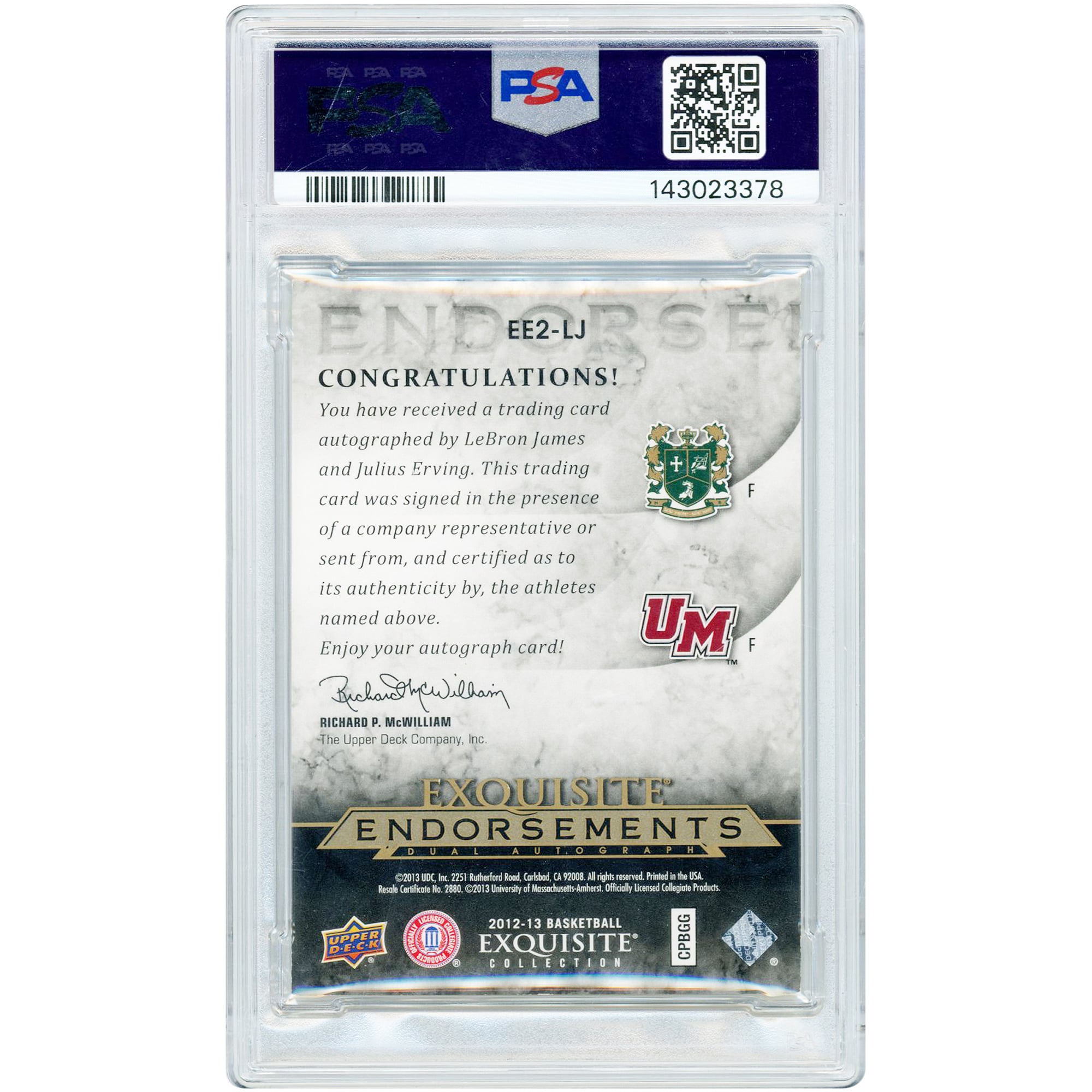 LeBron James & Julius Erving Autographed 2012-13 Upper Deck Exquisite Collection Endorsements Gold Dual #EE2-LJ #2/15 PSA Authenticated Auto 10 Card
