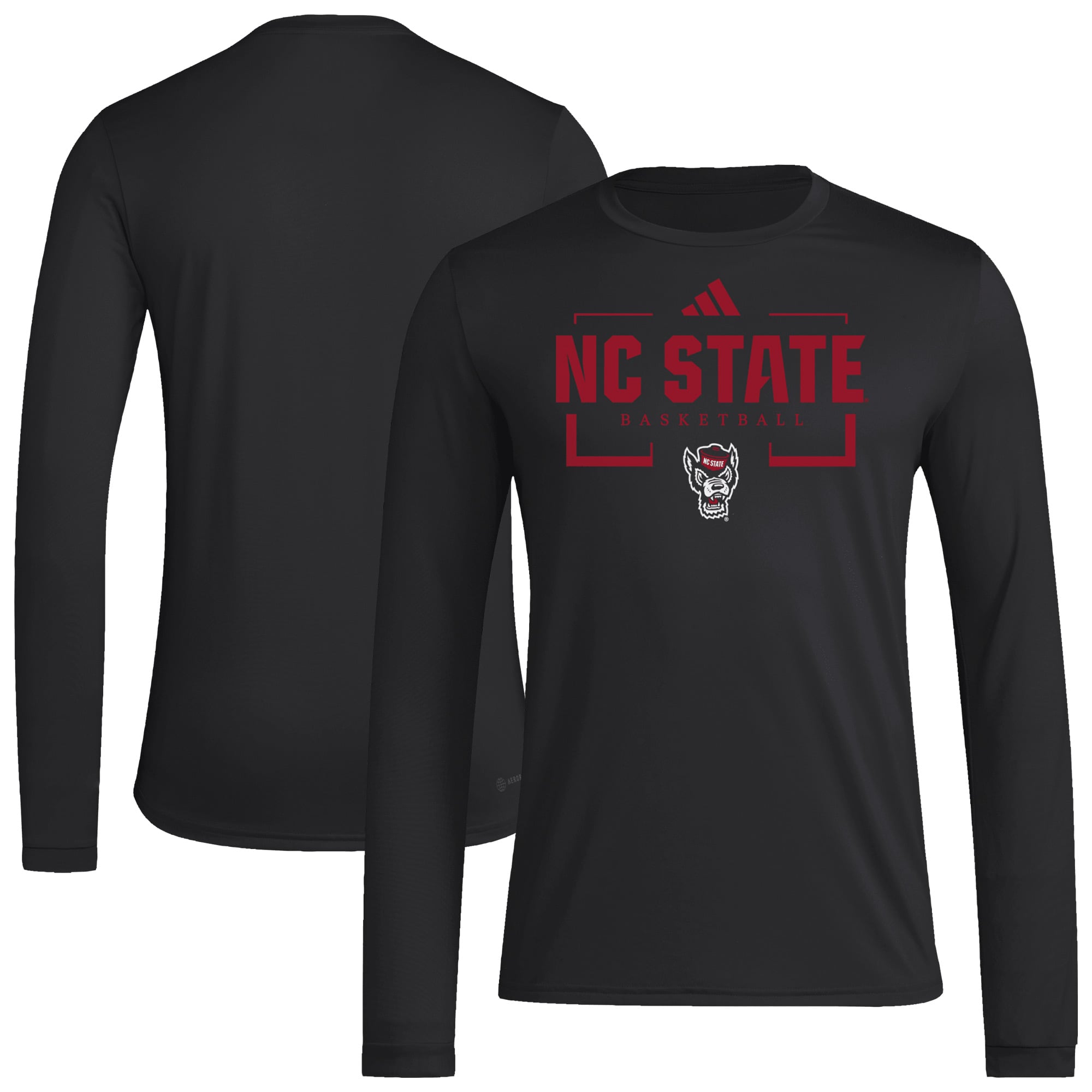 T-shirt à manches longues adidas noir NC State Wolfpack Basketball Icon Pregame pour homme