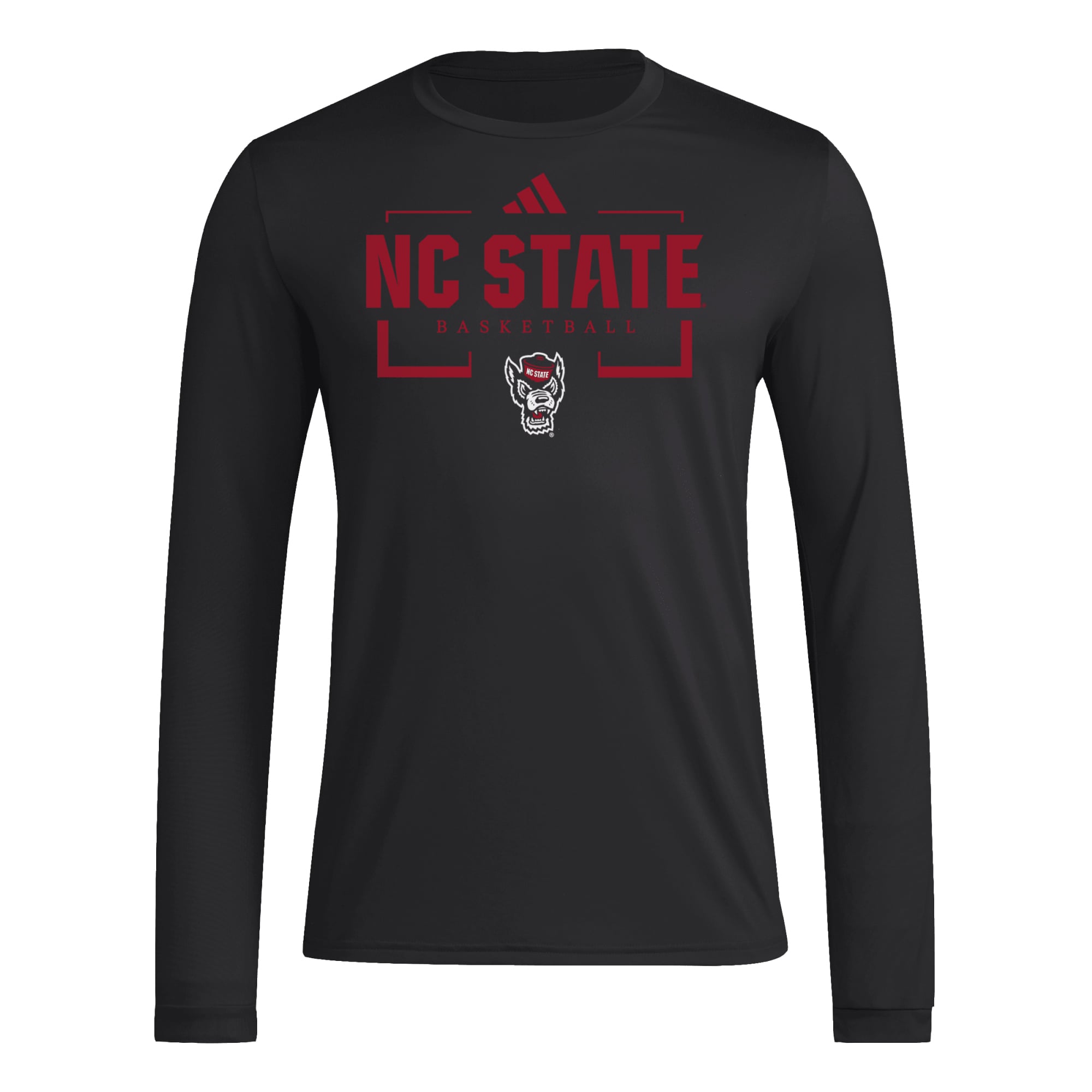 T-shirt à manches longues adidas noir NC State Wolfpack Basketball Icon Pregame pour homme