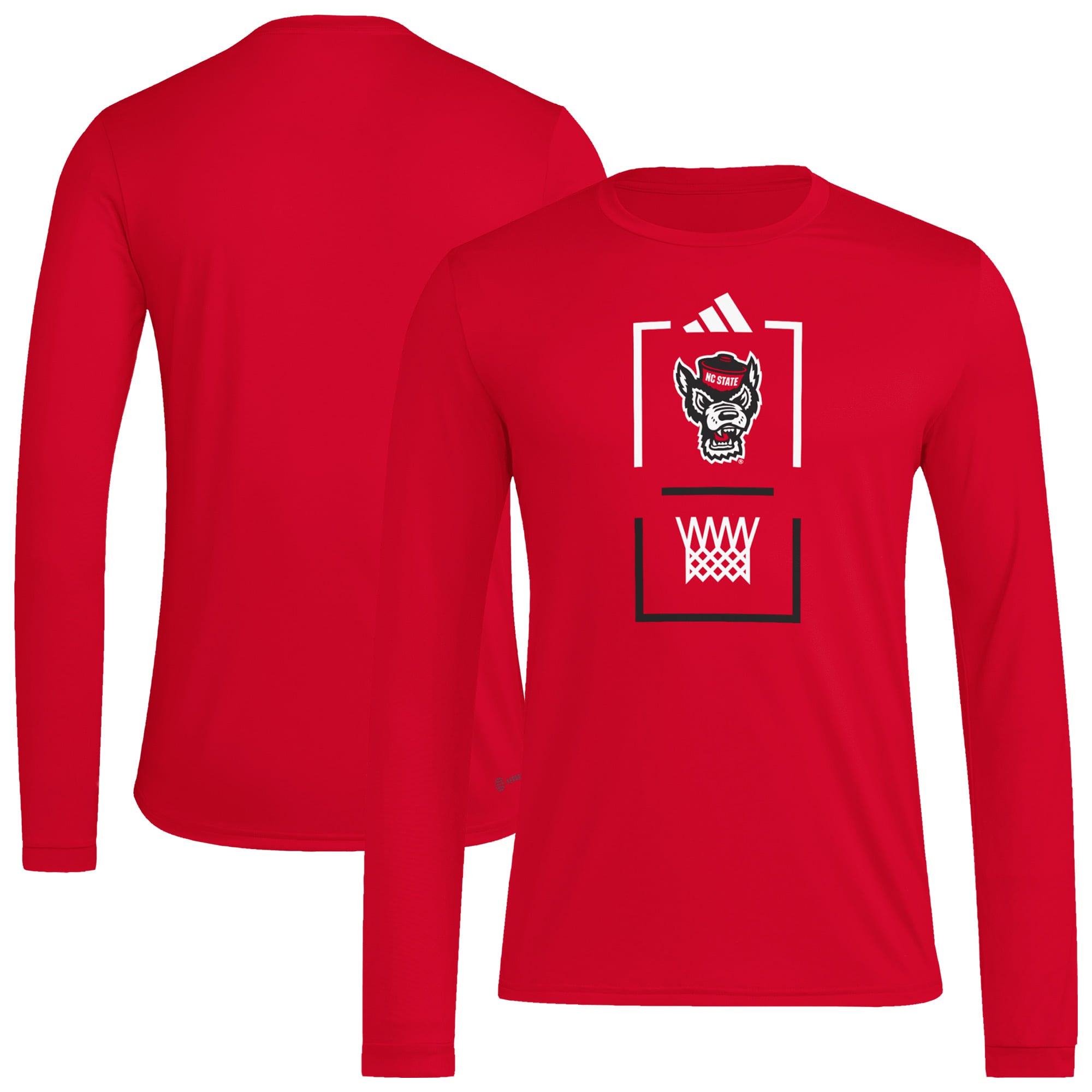 T-shirt à manches longues adidas rouge NC State Wolfpack On-Court Pregame AEROREADY pour homme