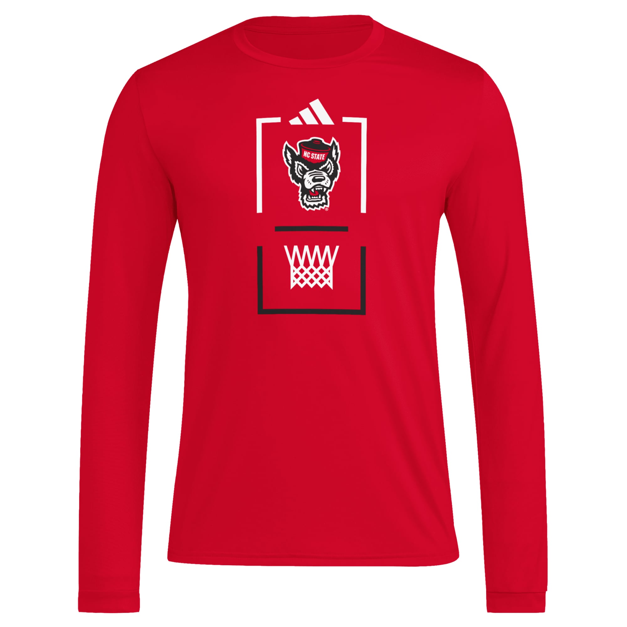 T-shirt à manches longues adidas rouge NC State Wolfpack On-Court Pregame AEROREADY pour homme
