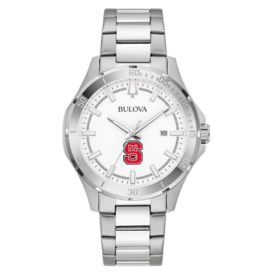 NC State Wolfpack Bulova Stainless Steel Classic Sport Watch - Silver