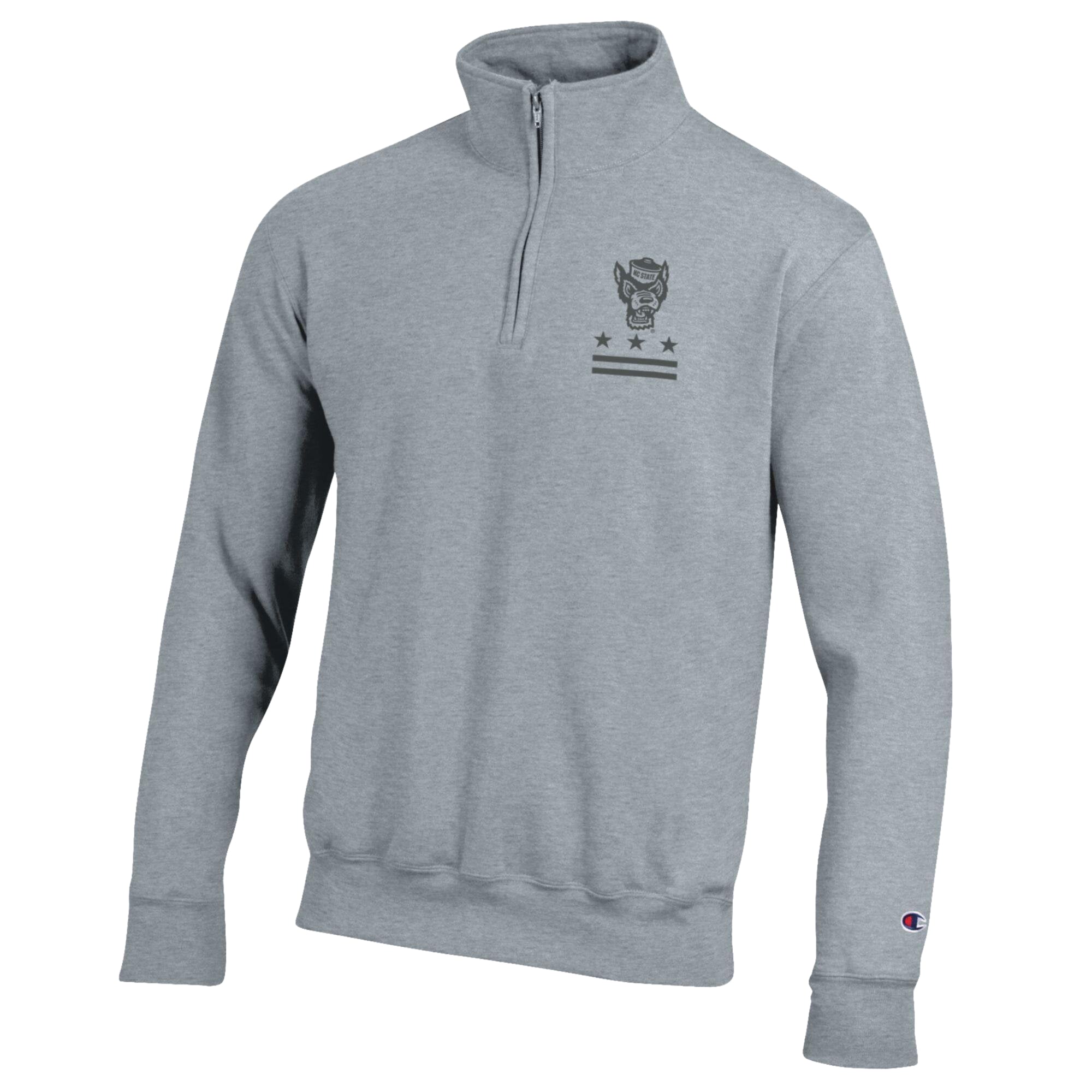 Men's Champion Gray NC State Wolfpack Operation Hat Trick Flag Powerblend Fleece Quarter-Zip Pullover