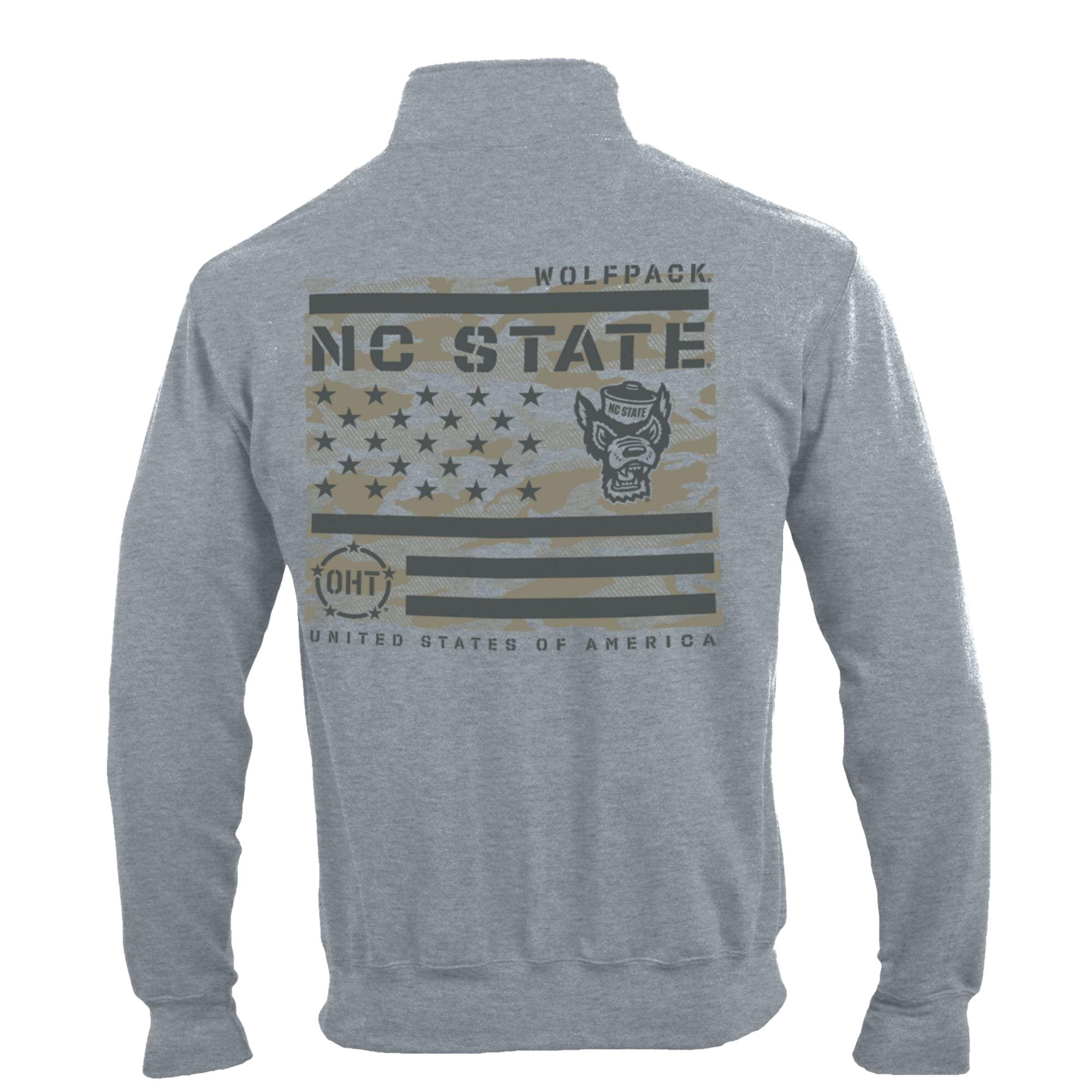Men's Champion Gray NC State Wolfpack Operation Hat Trick Flag Powerblend Fleece Quarter-Zip Pullover
