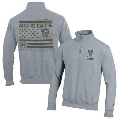  NC State Wolfpack Champion Operation Hat Trick Flag Powerblend Fleece Quarter-Zip Pullover - Gray