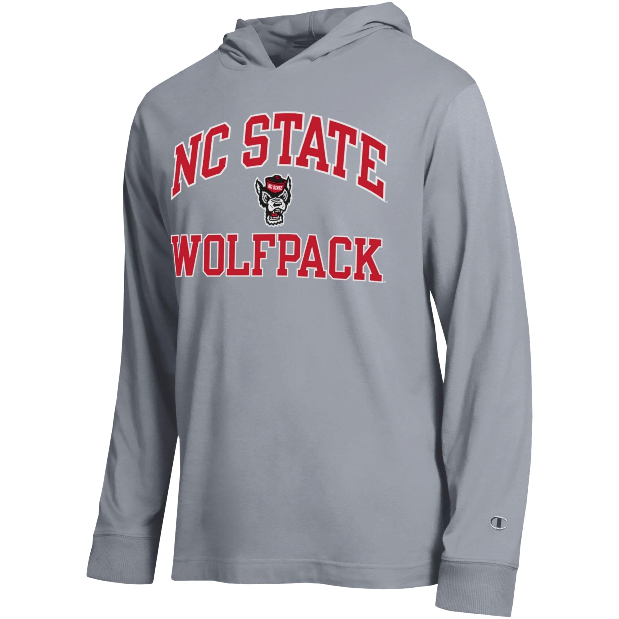 Men's Champion Heather Gray NC State Wolfpack High Motor All-Star Long Sleeve Hooded T-Shirt