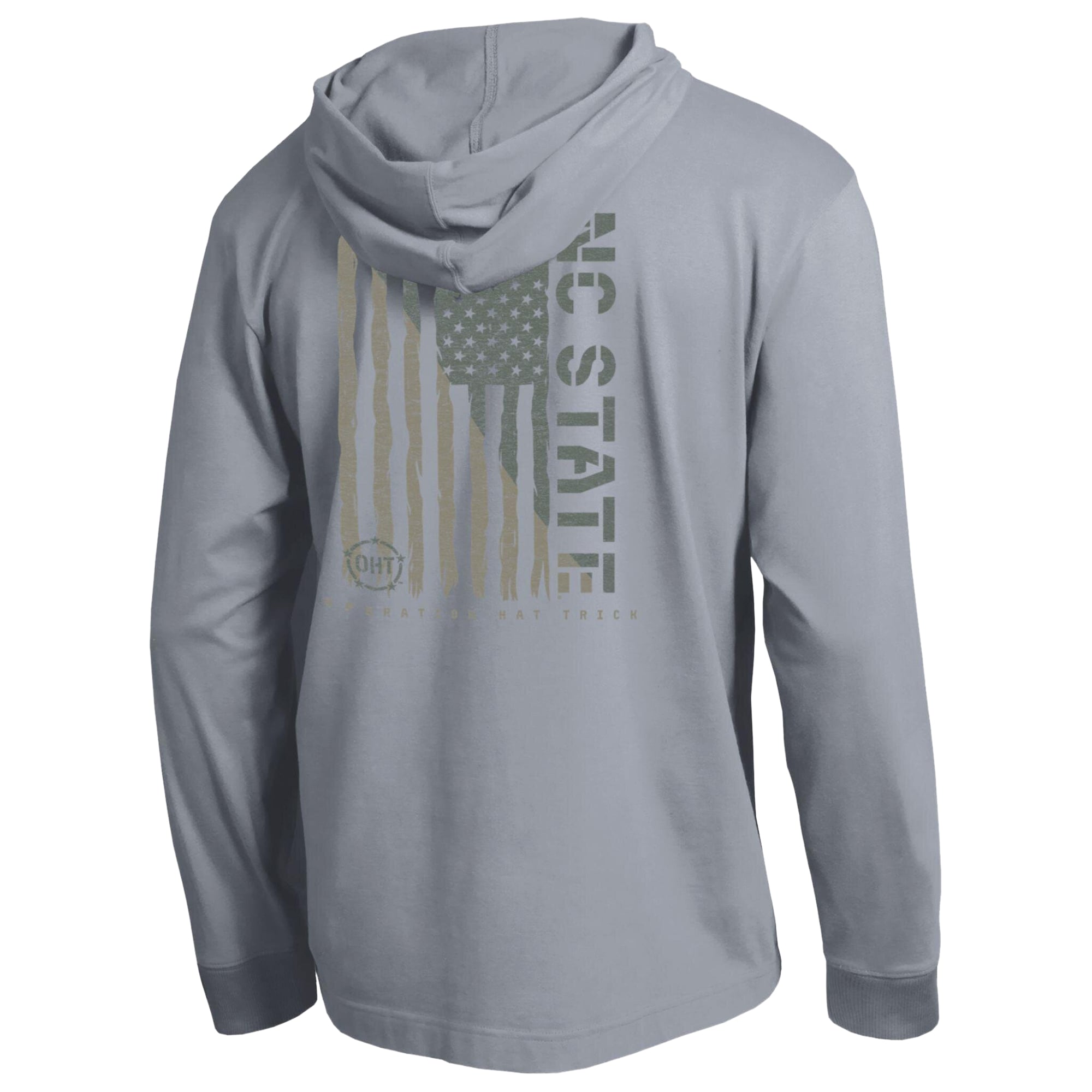 T-shirt à manches longues et capuche Champion pour homme, gris chiné, NC State Wolfpack, motif « Opération Coup de Chapeau ».