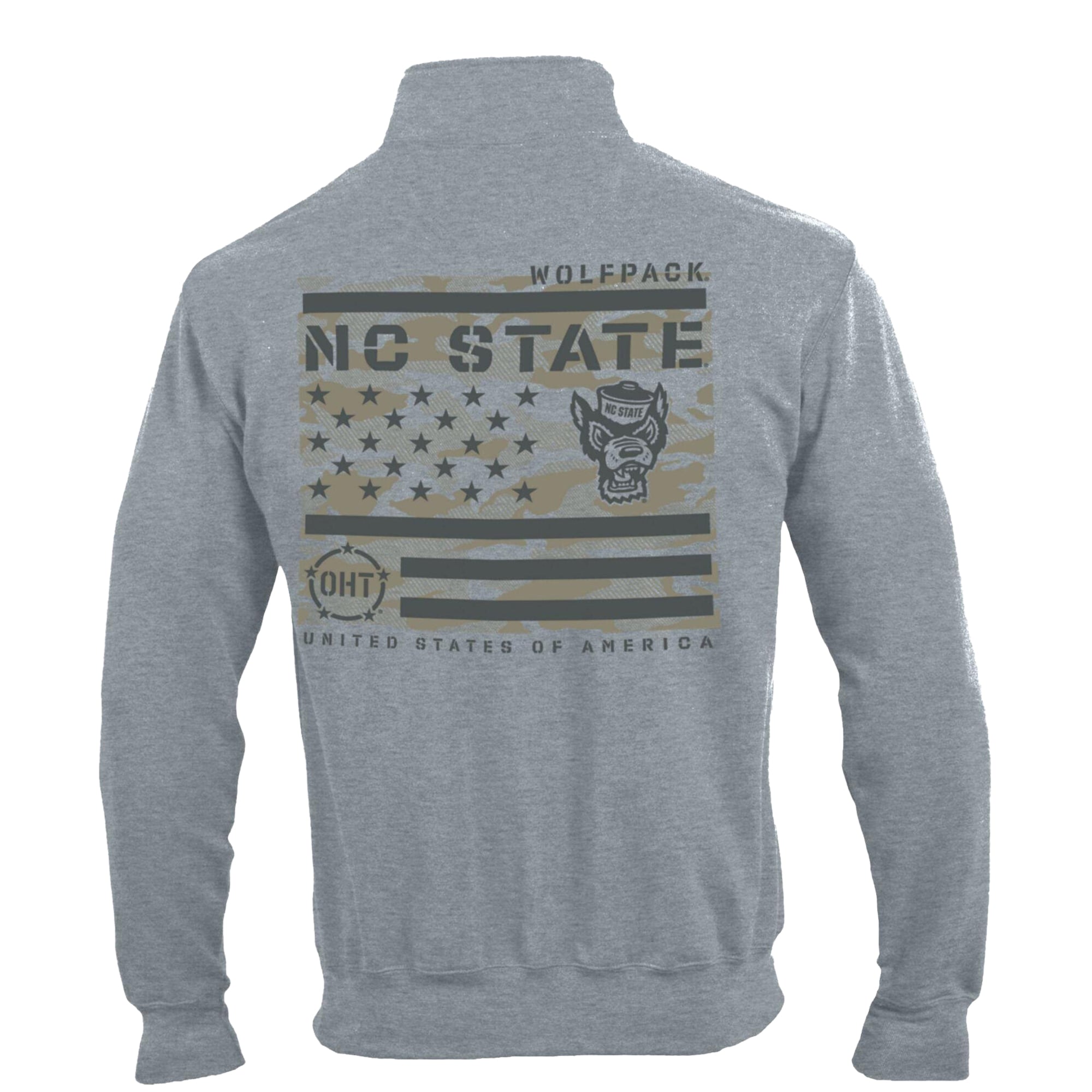 Pull-over à col zippé Champion pour homme, gris chiné, NC State Wolfpack Operation Hat Trick Flag, en polaire Powerblend.