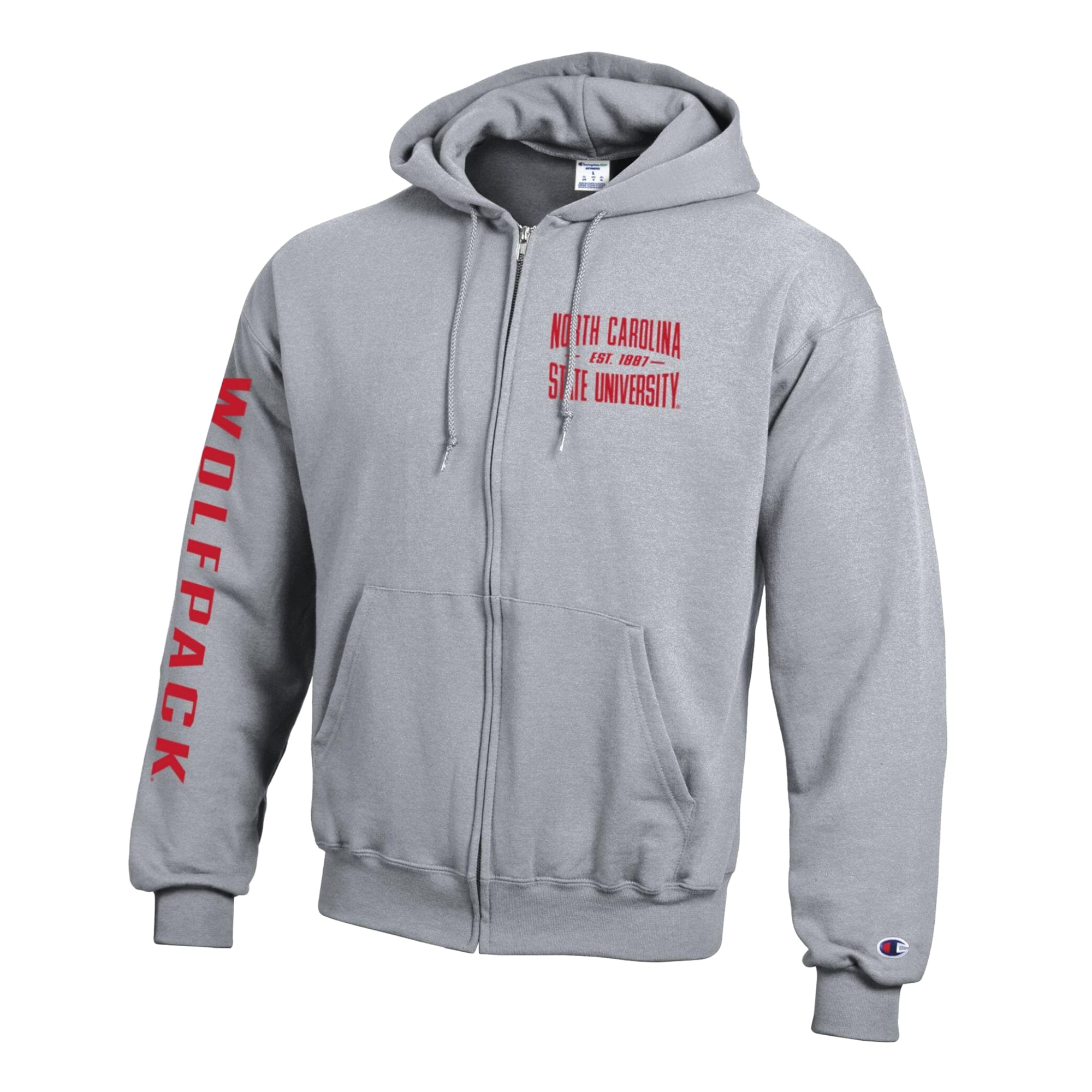 Men's Champion Heather Gray NC State Wolfpack Varsity Powerblend Full-Zip Fleece Hoodie