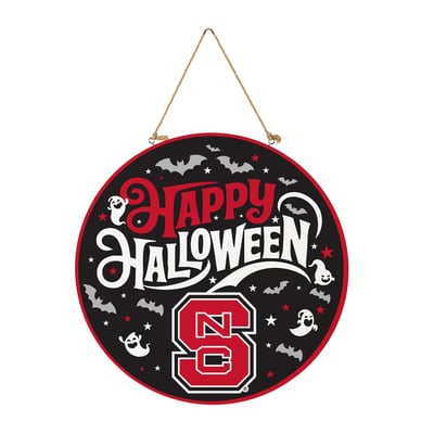 NC State Wolfpack 18" Happy Halloween Wooden Round Door Sign
