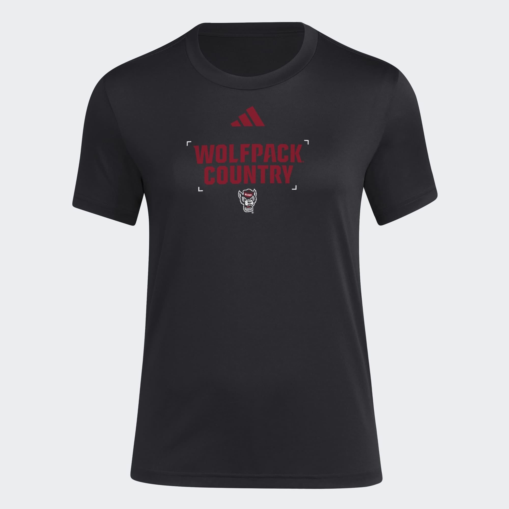 T-shirt d'avant-match adidas noir pour femmes NC State Wolfpack avec slogan de vestiaire