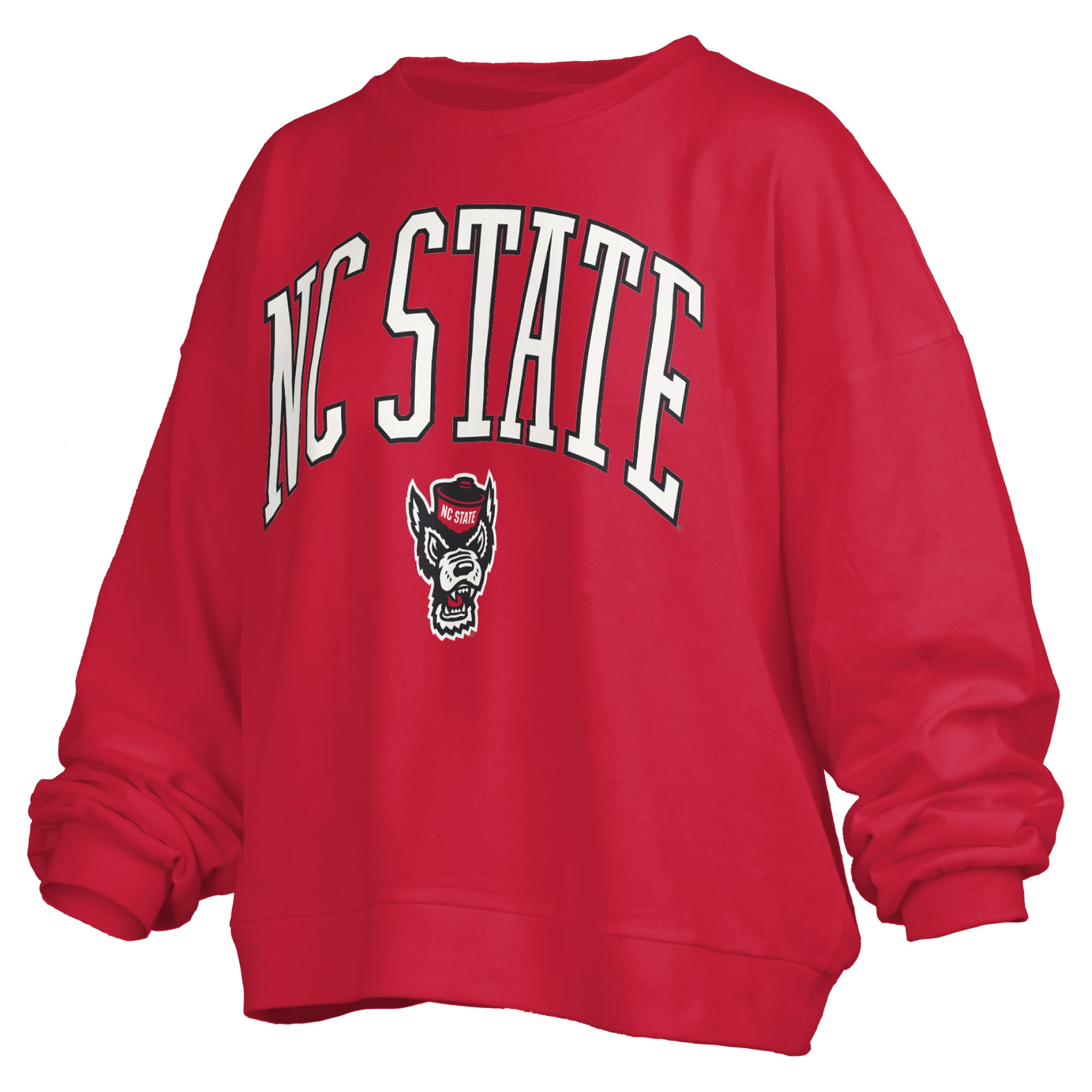 Women's Pressbox Red NC State Wolfpack Oversized Janise Arch Over Logo Fleece Sweatshirt
