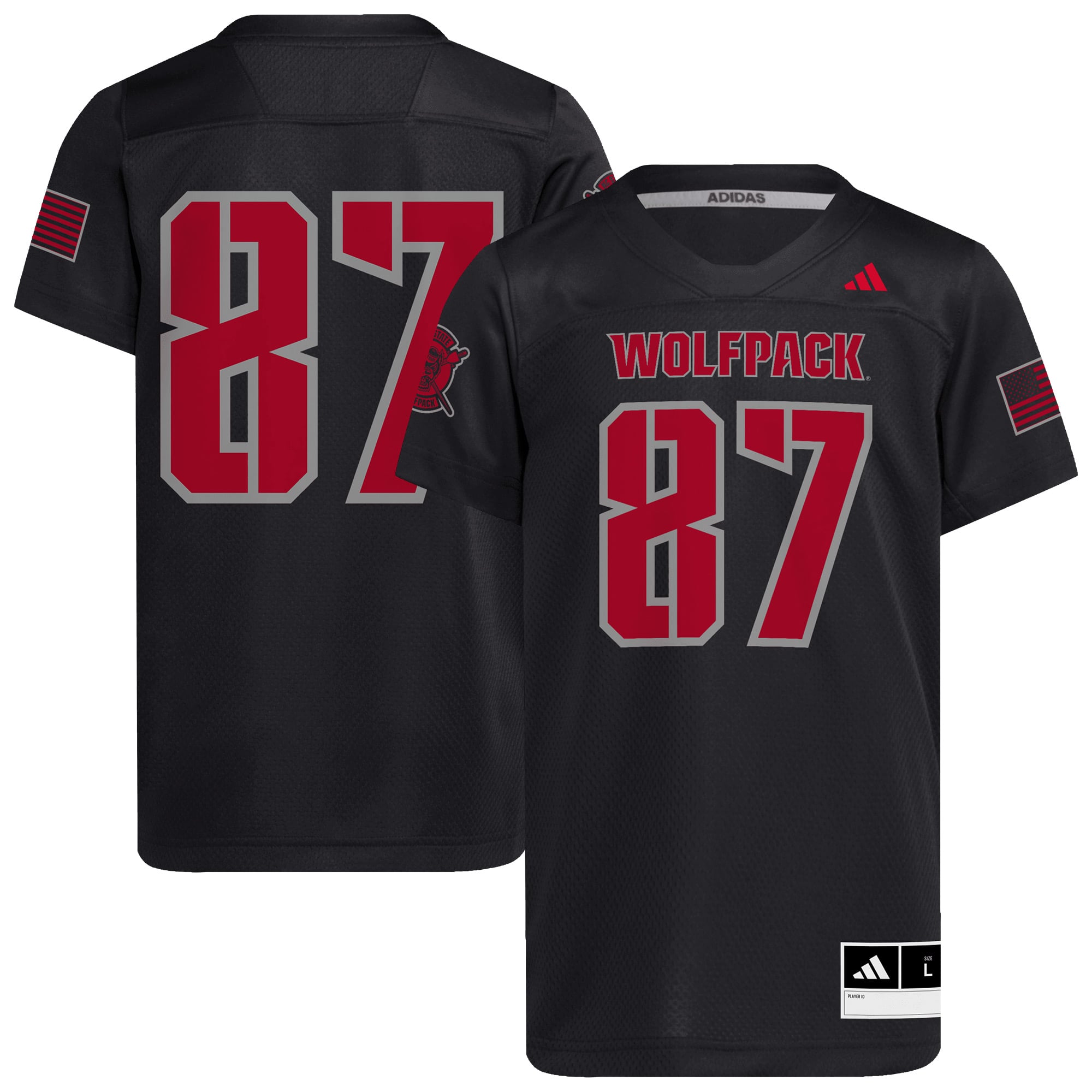 Maillot de football adidas jeune n° 87 noir NC State Wolfpack Honor & Support Strategy