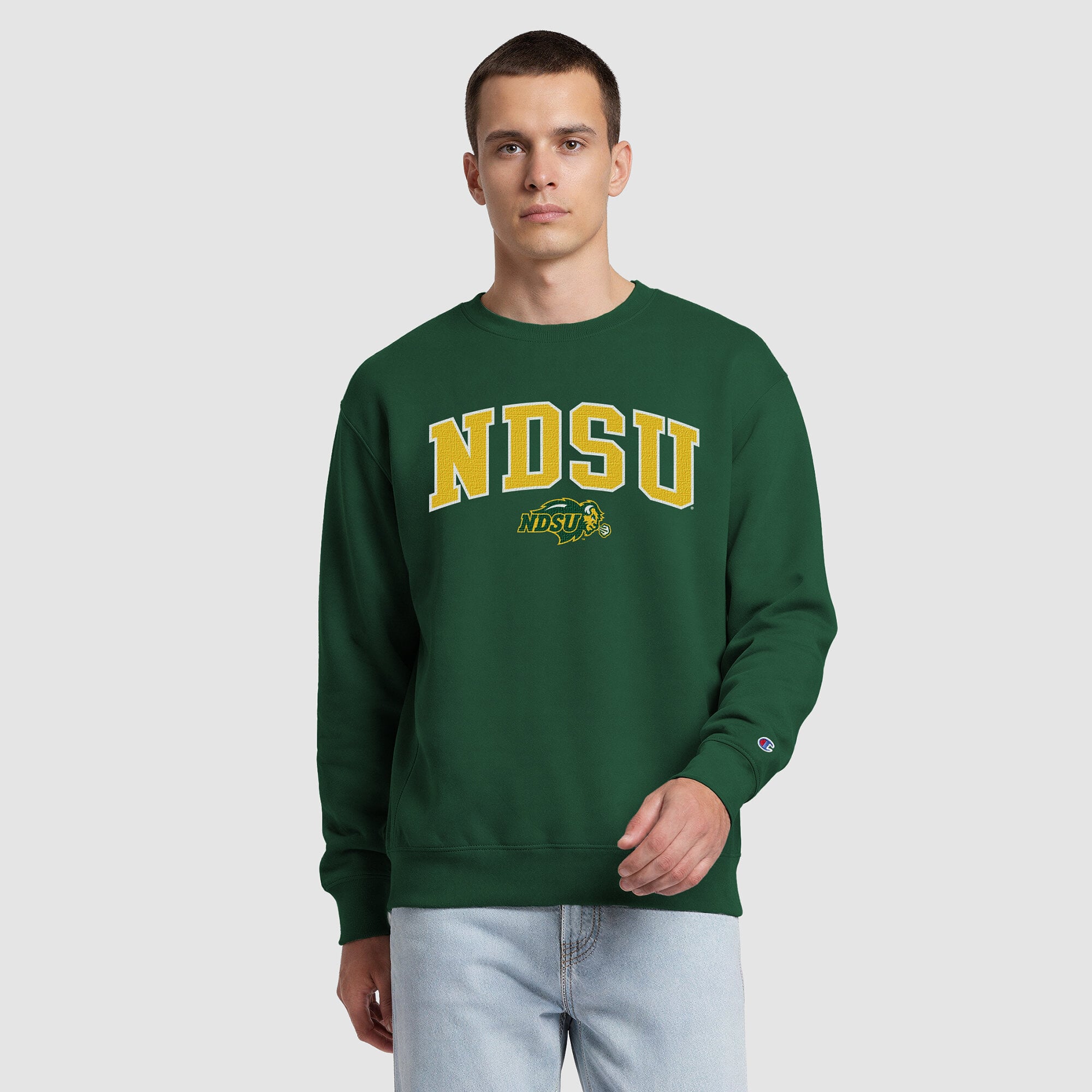 Men's Champion Green NDSU Bison Contrast Sweatshirt