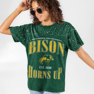 NDSU Bison Gameday Couture Women's Sparkle & Score Washed Micro Rhinestone T-Shirt - Green