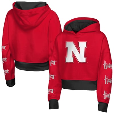 Nebraska Huskers Outerstuff Girls Youth Fair Catch Poly Fleece Hoodie - Scarlet