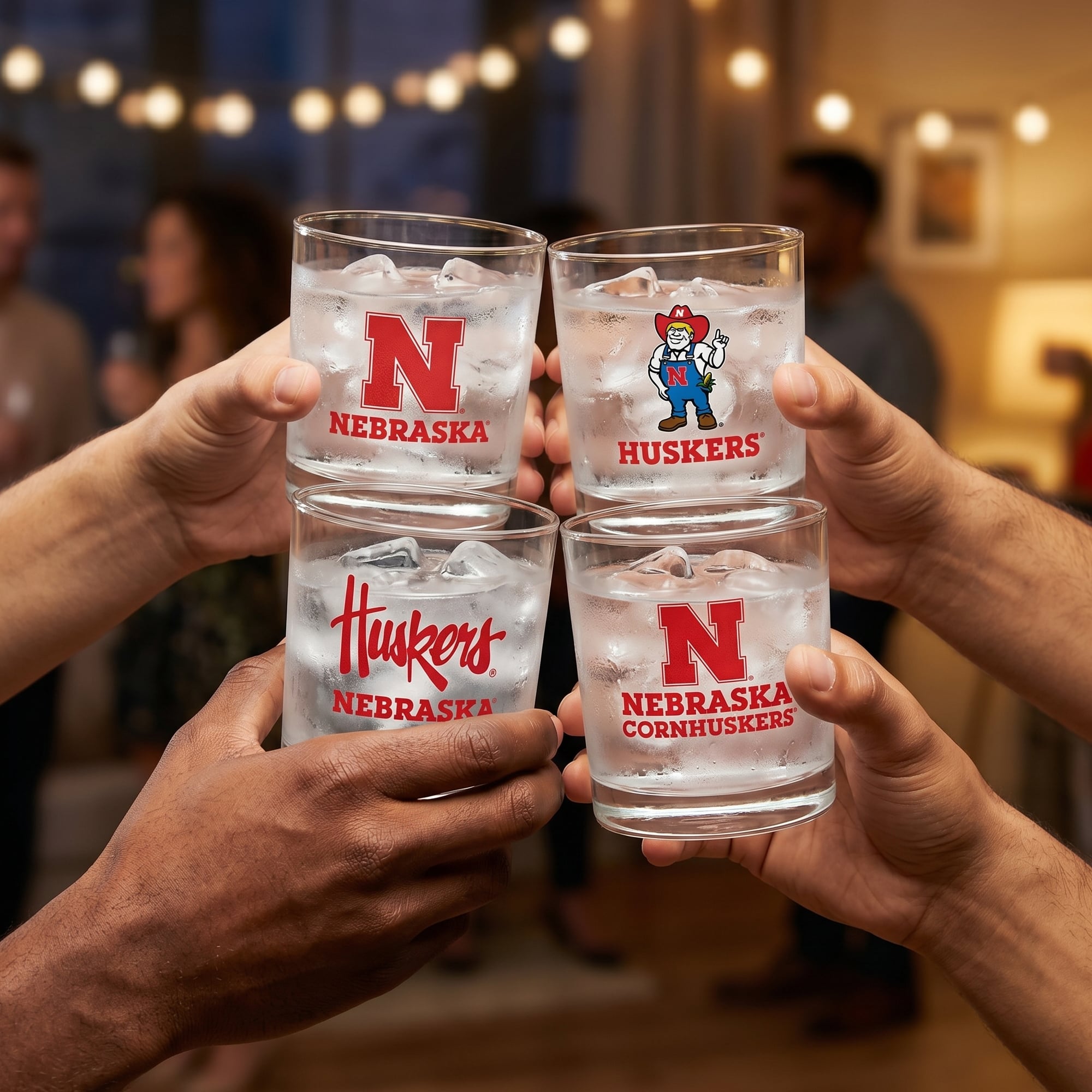 Indigo Falls  Nebraska Huskers Core 4-Pack Collectors Rocks Glass Set