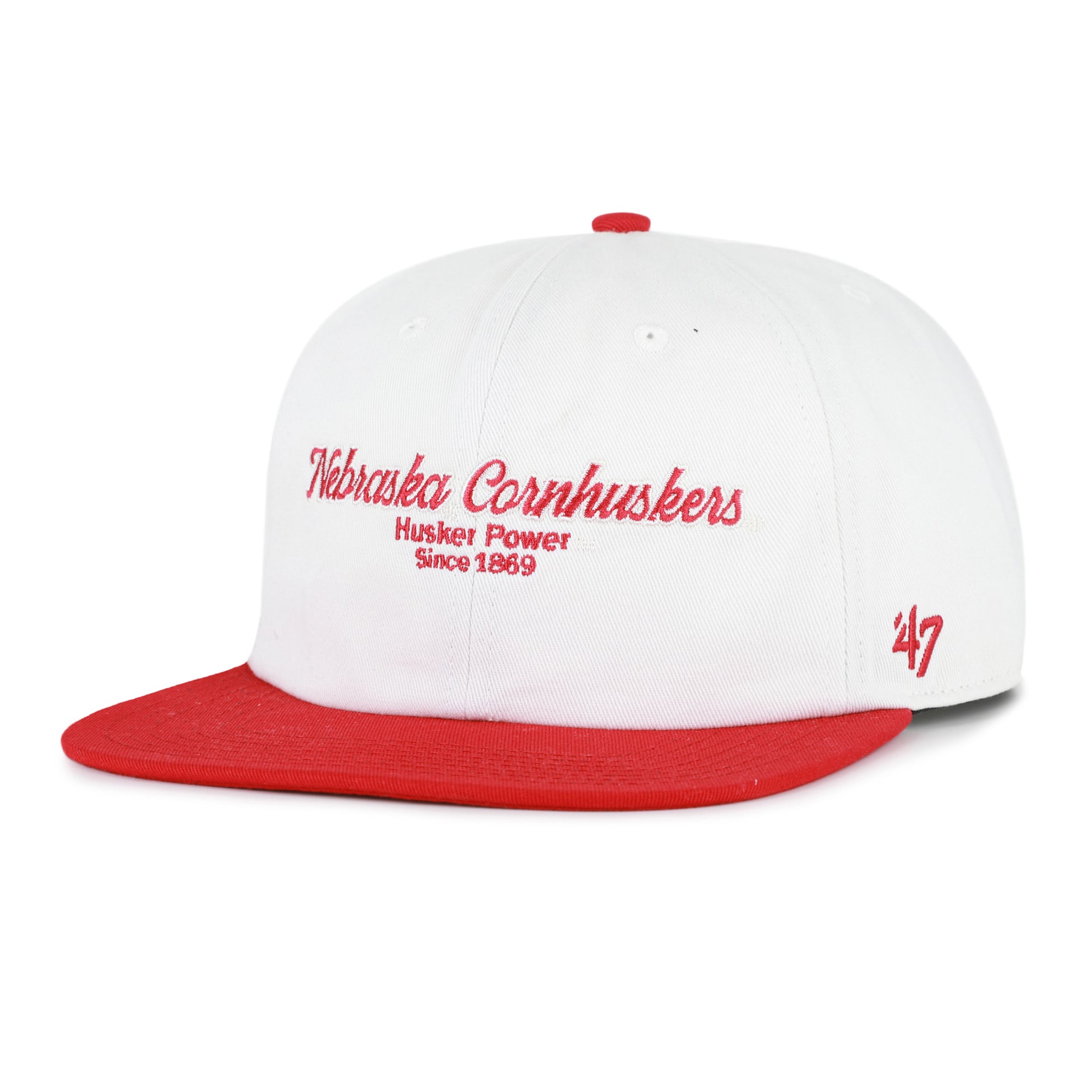 Men's '47 White/Scarlet Nebraska Huskers Script Stack Relaxed Captain Adjustable Hat