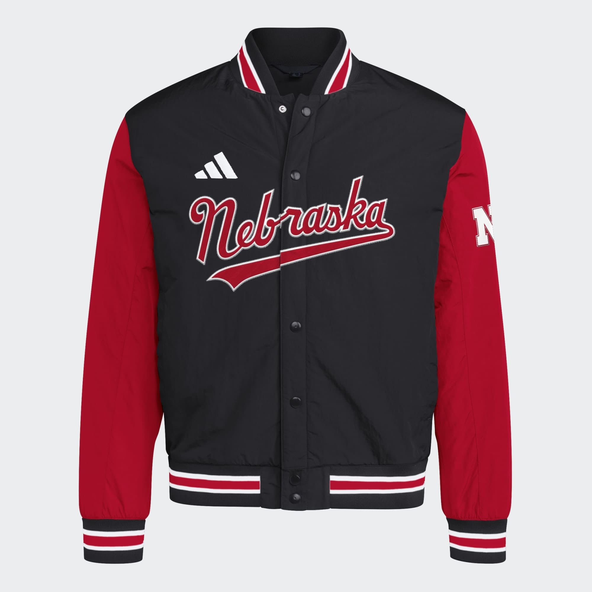Veste satinée adidas noire pour homme, collection Nebraska Huskers Dugout