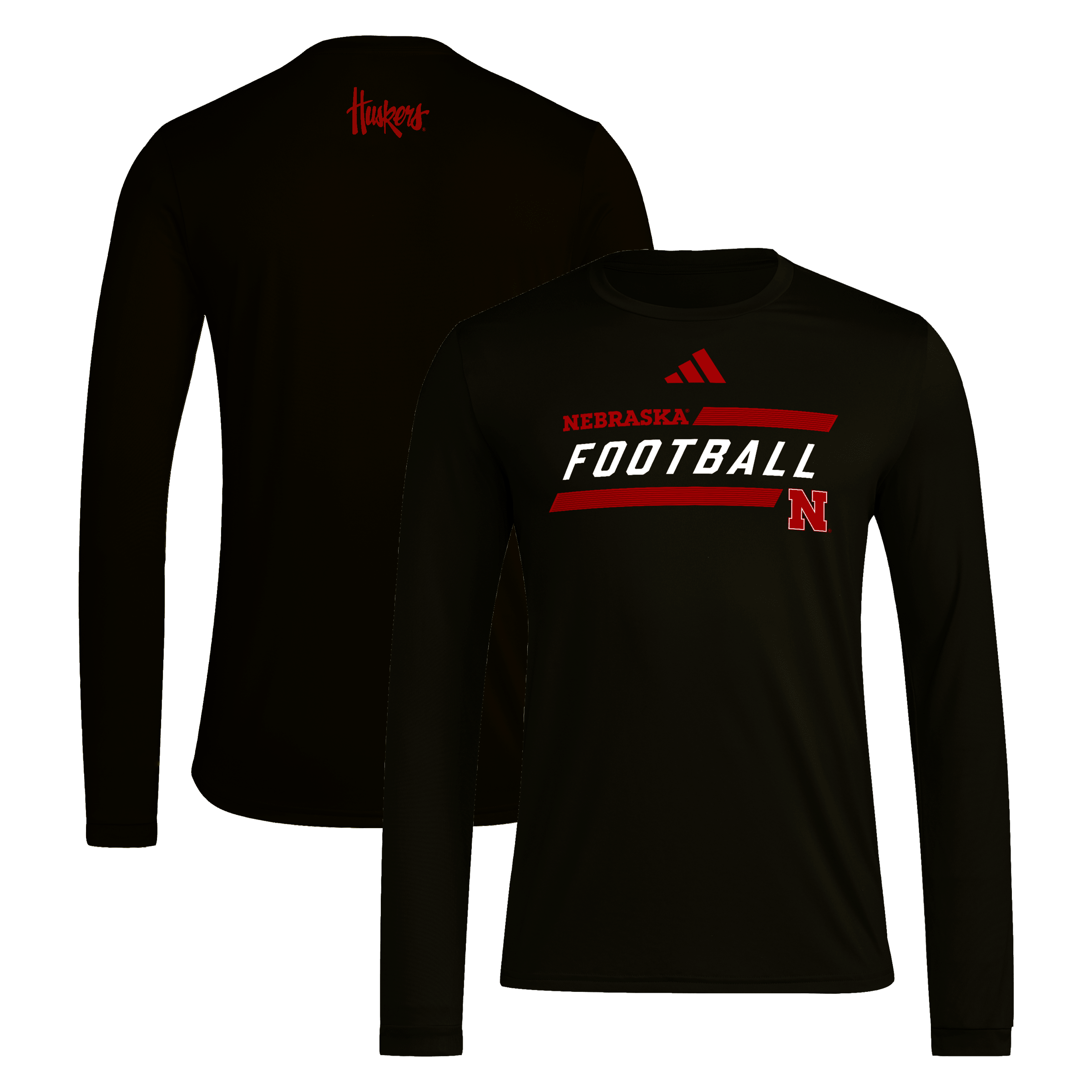 Men's adidas Black Nebraska Huskers Our Red Burns Brighter Pregame Long Sleeve T-Shirt