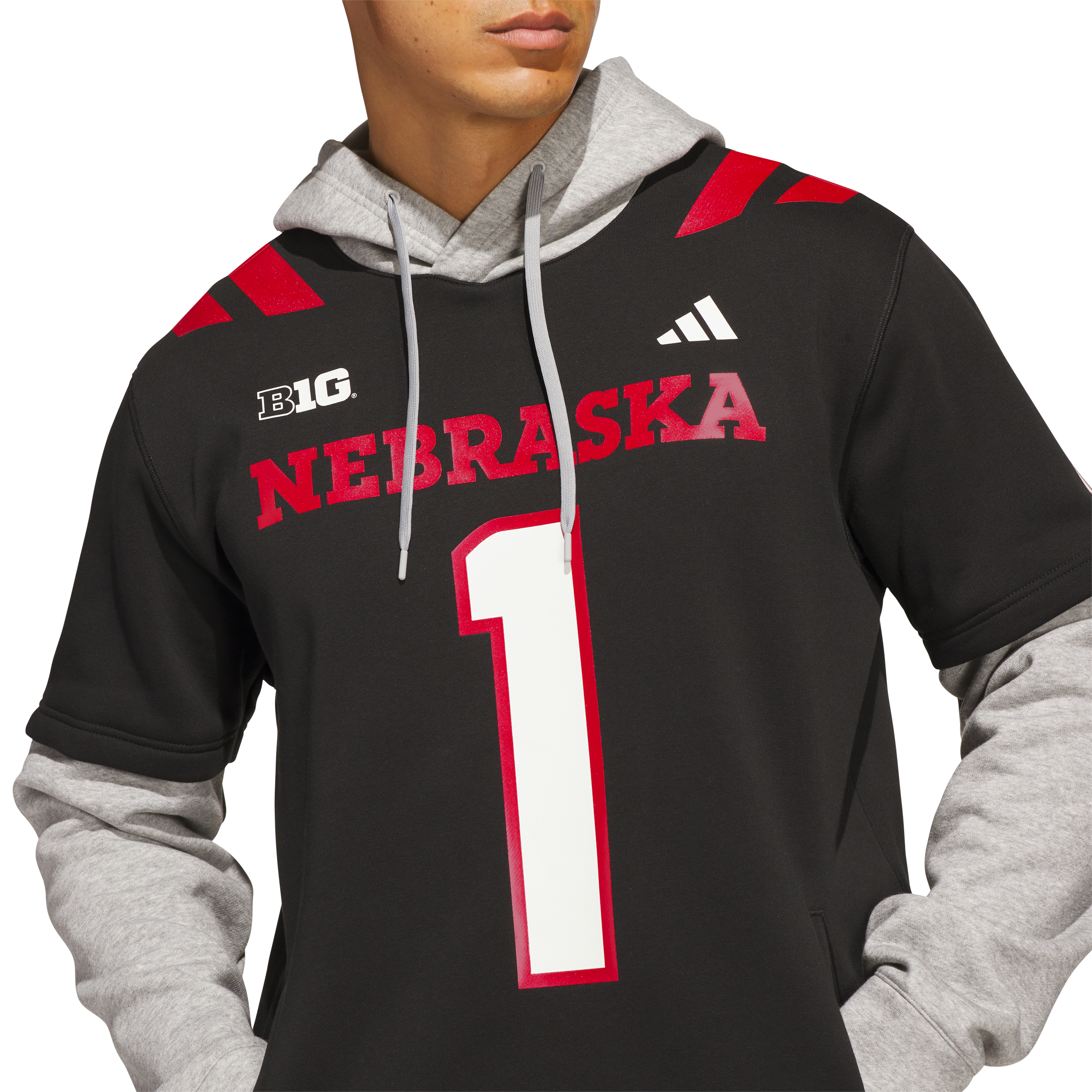 Men's adidas Black Nebraska Huskers Our Red Burns Brighter Strategy Jersey Hoodie