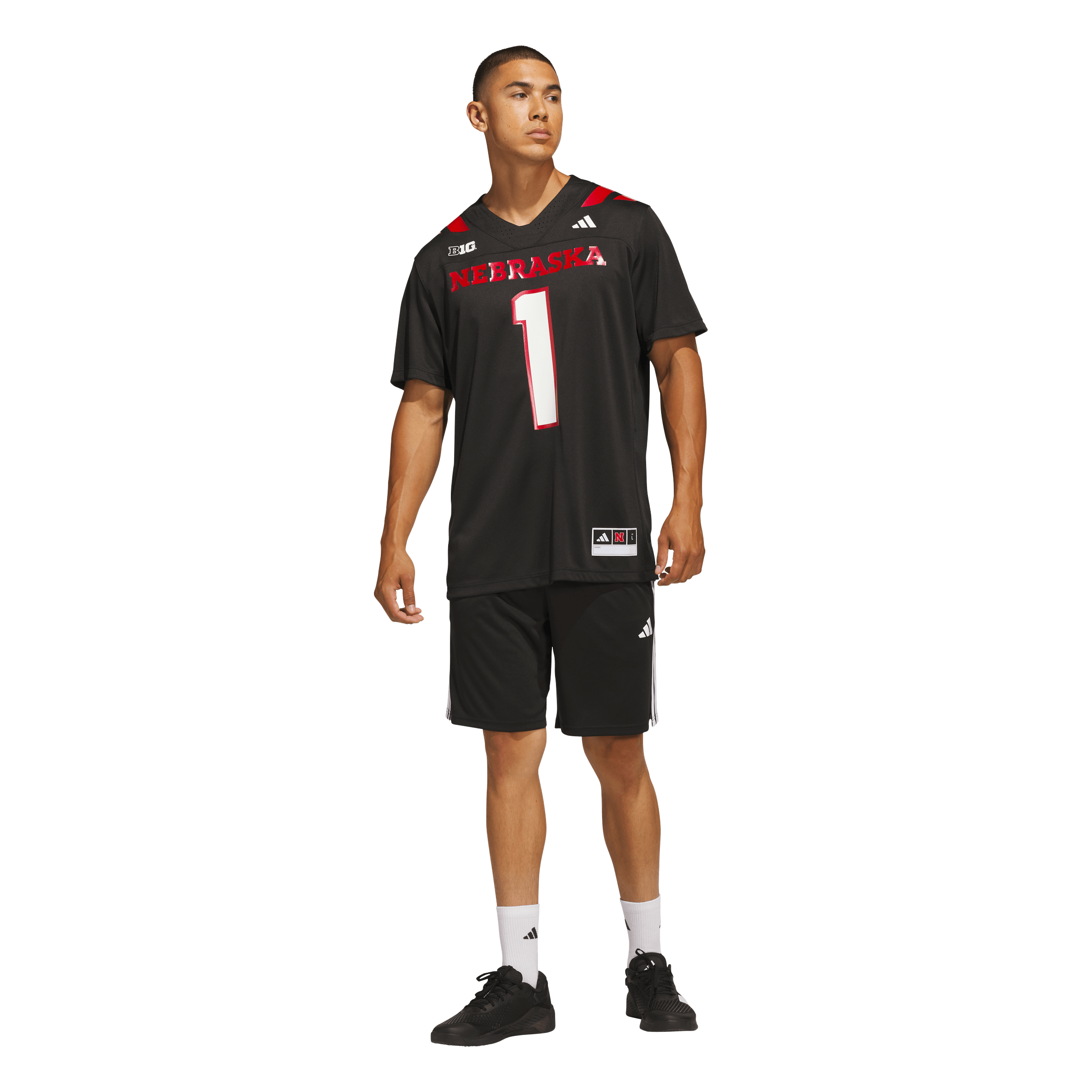 Men's adidas #1 Black Nebraska Huskers Our Red Burns Brighter Premier Strategy Jersey