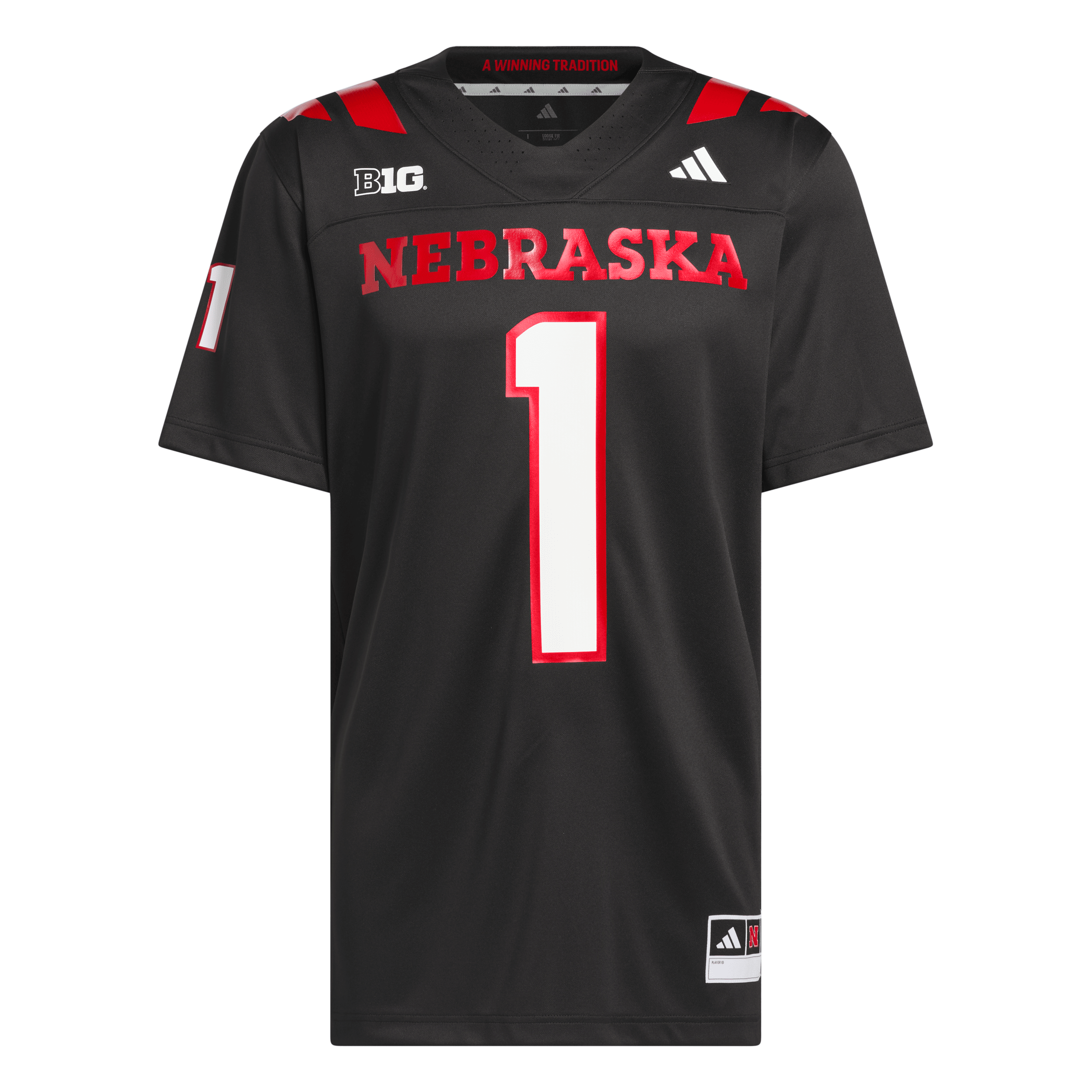 Men's adidas #1 Black Nebraska Huskers Our Red Burns Brighter Premier Strategy Jersey