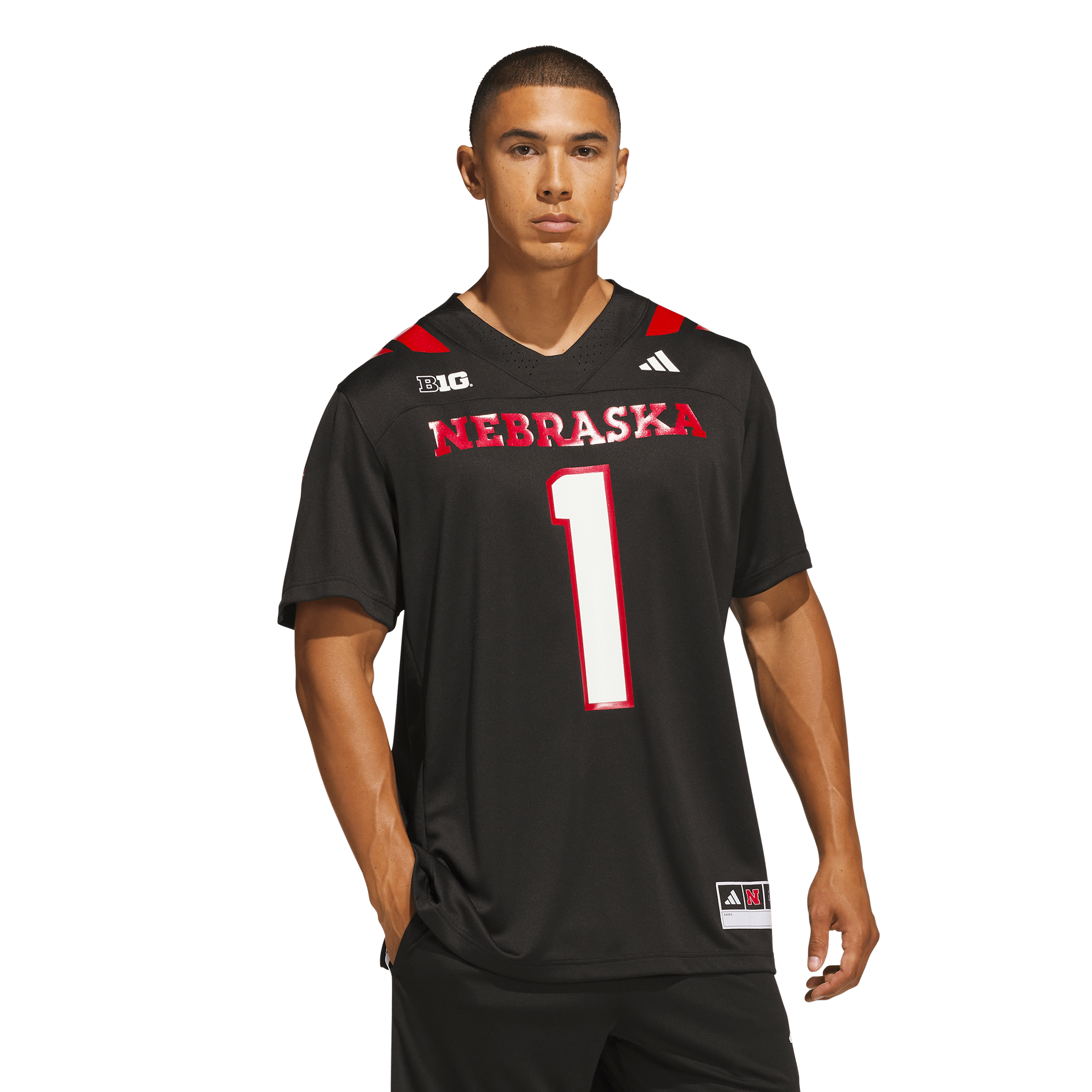 Men's adidas #1 Black Nebraska Huskers Our Red Burns Brighter Premier Strategy Jersey