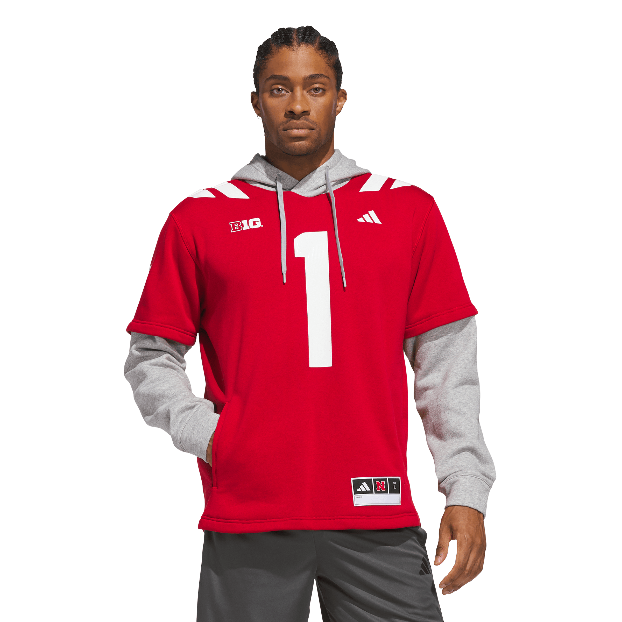 Men's adidas #1 Scarlet Nebraska Huskers Home Hooded Jersey