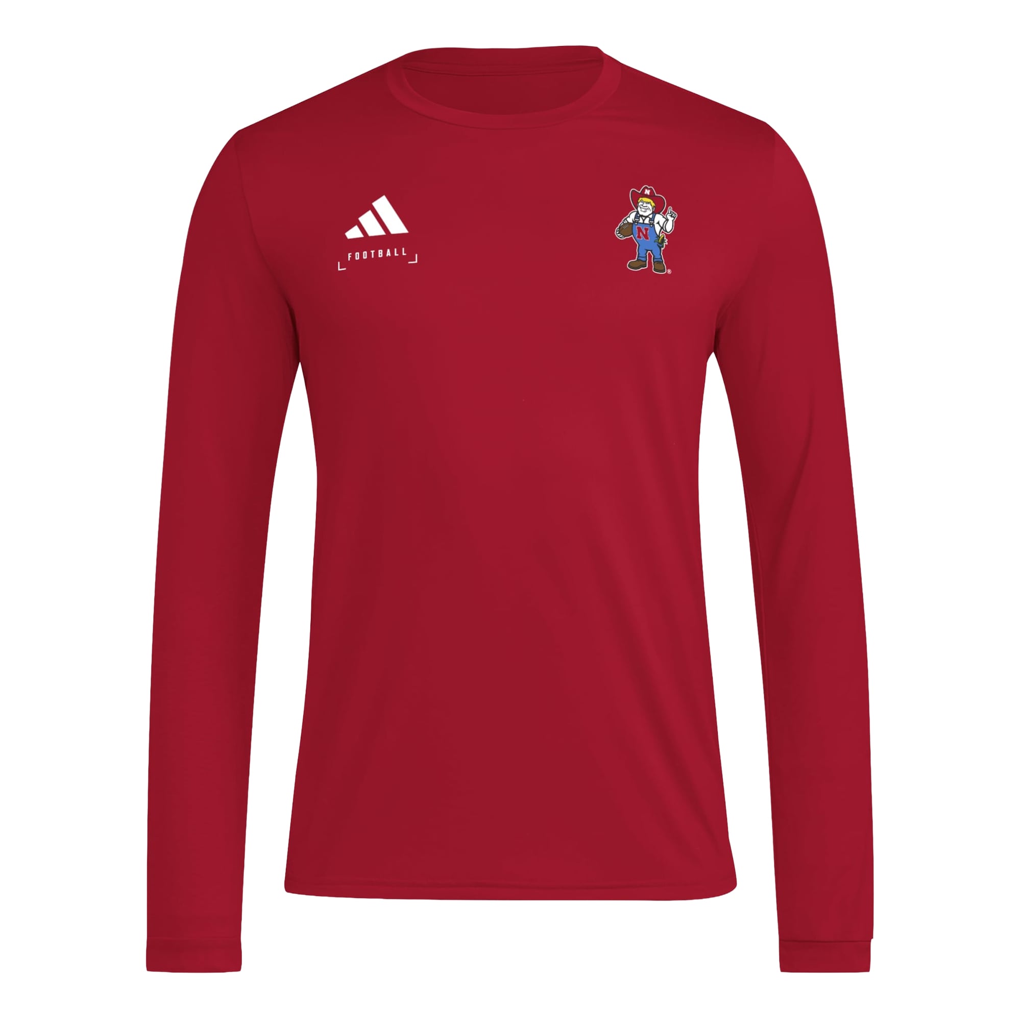 Men's adidas  Scarlet Nebraska Huskers Locker Football Icon AEROREADY Pre-Game Long Sleeve T-Shirt