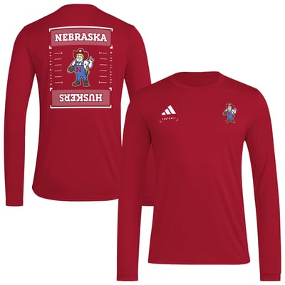  Nebraska Huskers adidas Locker Football Icon AEROREADY Pre-Game Long Sleeve T-Shirt - Scarlet