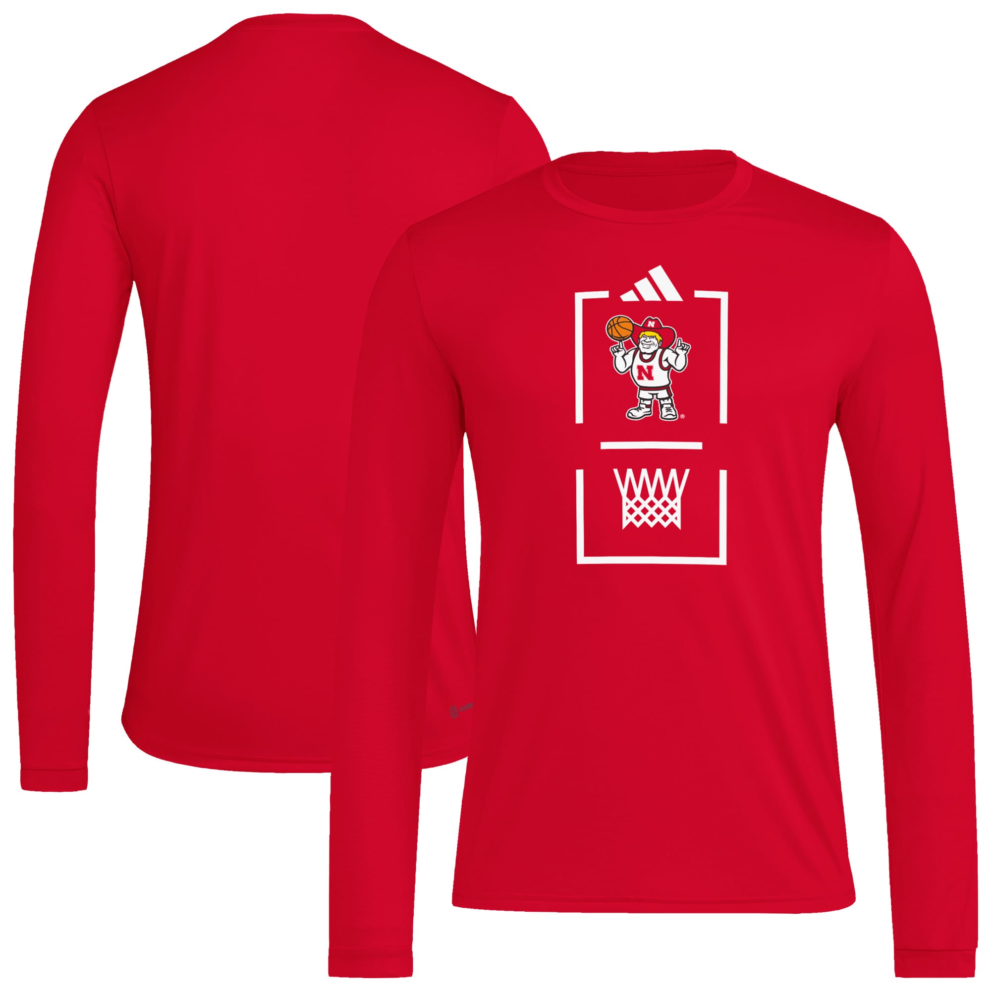 T-shirt à manches longues adidas Scarlet Nebraska Huskers pour homme, modèle AEROREADY d'avant-match