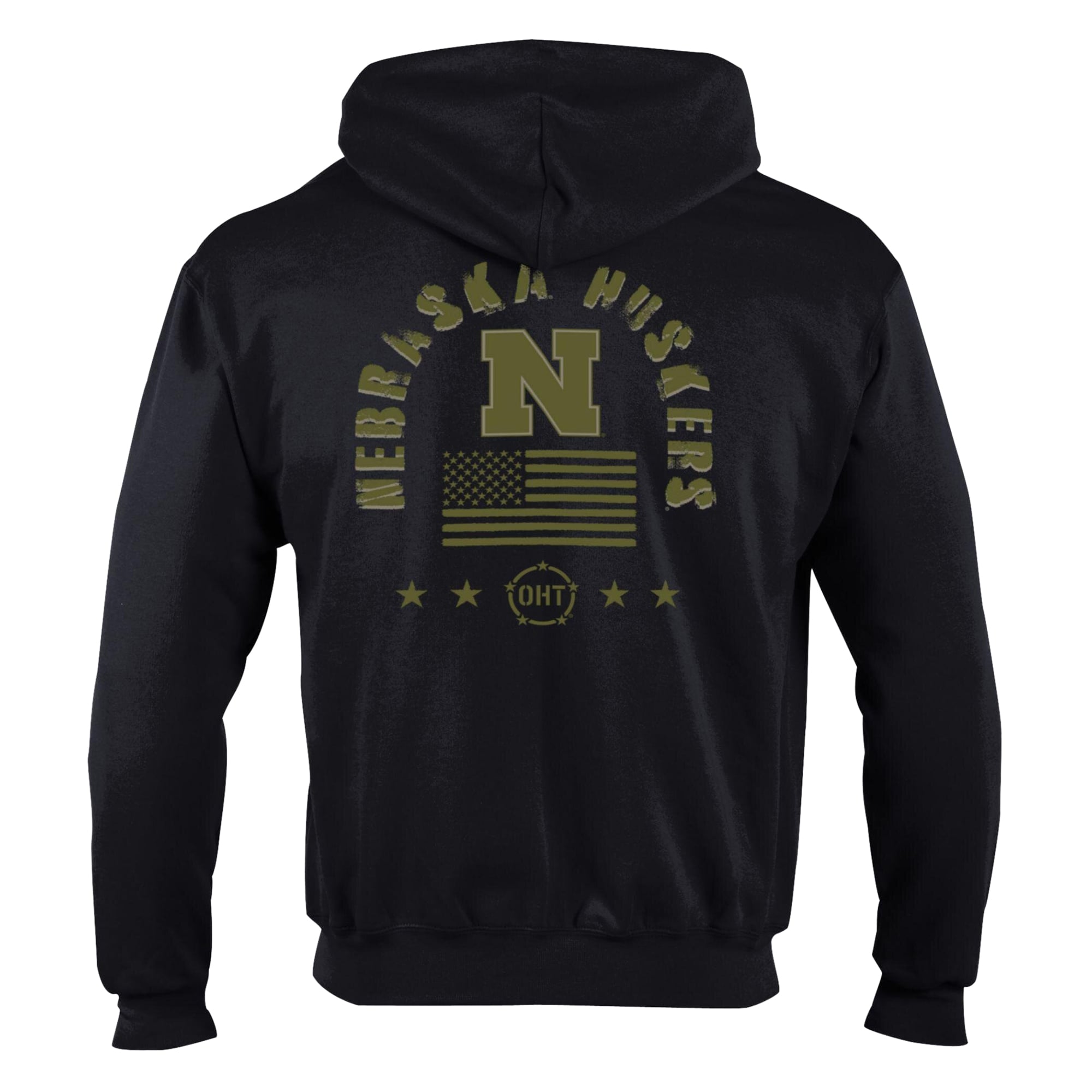 Men's Champion Black Nebraska Huskers Operation Hat Trick Flag Powerblend Fleece Full-Zip Hoodie