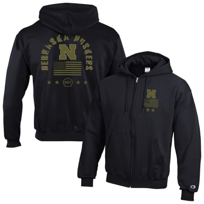  Nebraska Huskers Champion Operation Hat Trick Flag Powerblend Fleece Full-Zip Hoodie - Black