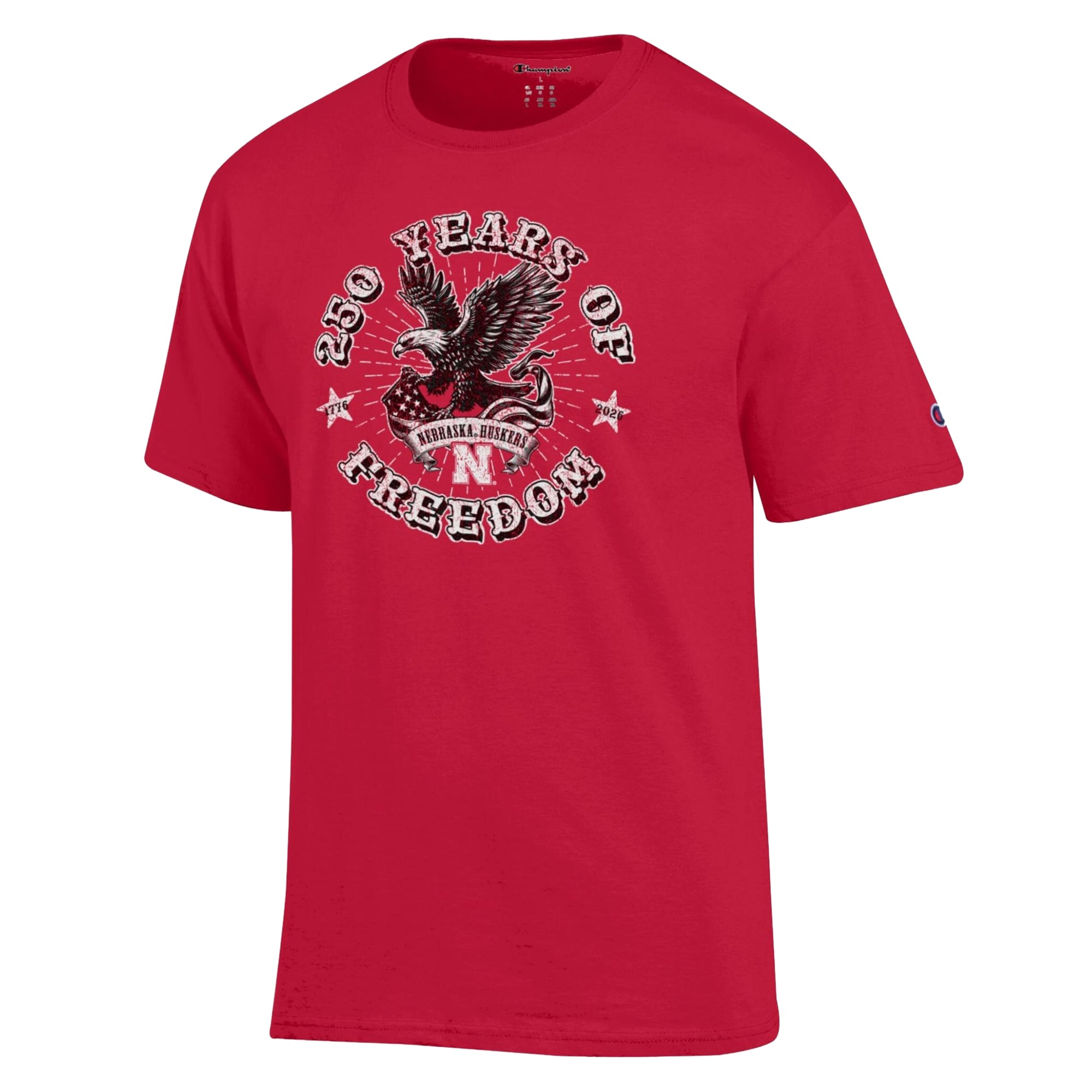 Men's Champion Scarlet Nebraska Huskers Americana 250 Years of Freedom Tonal T-Shirt