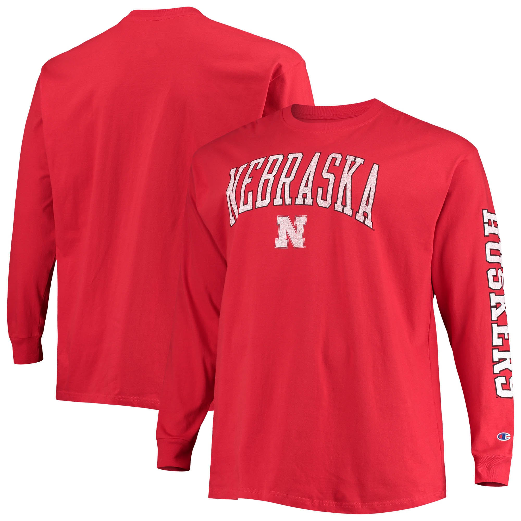 Men's Champion Scarlet Nebraska Huskers Big & Tall 2-Hit Long Sleeve T-Shirt