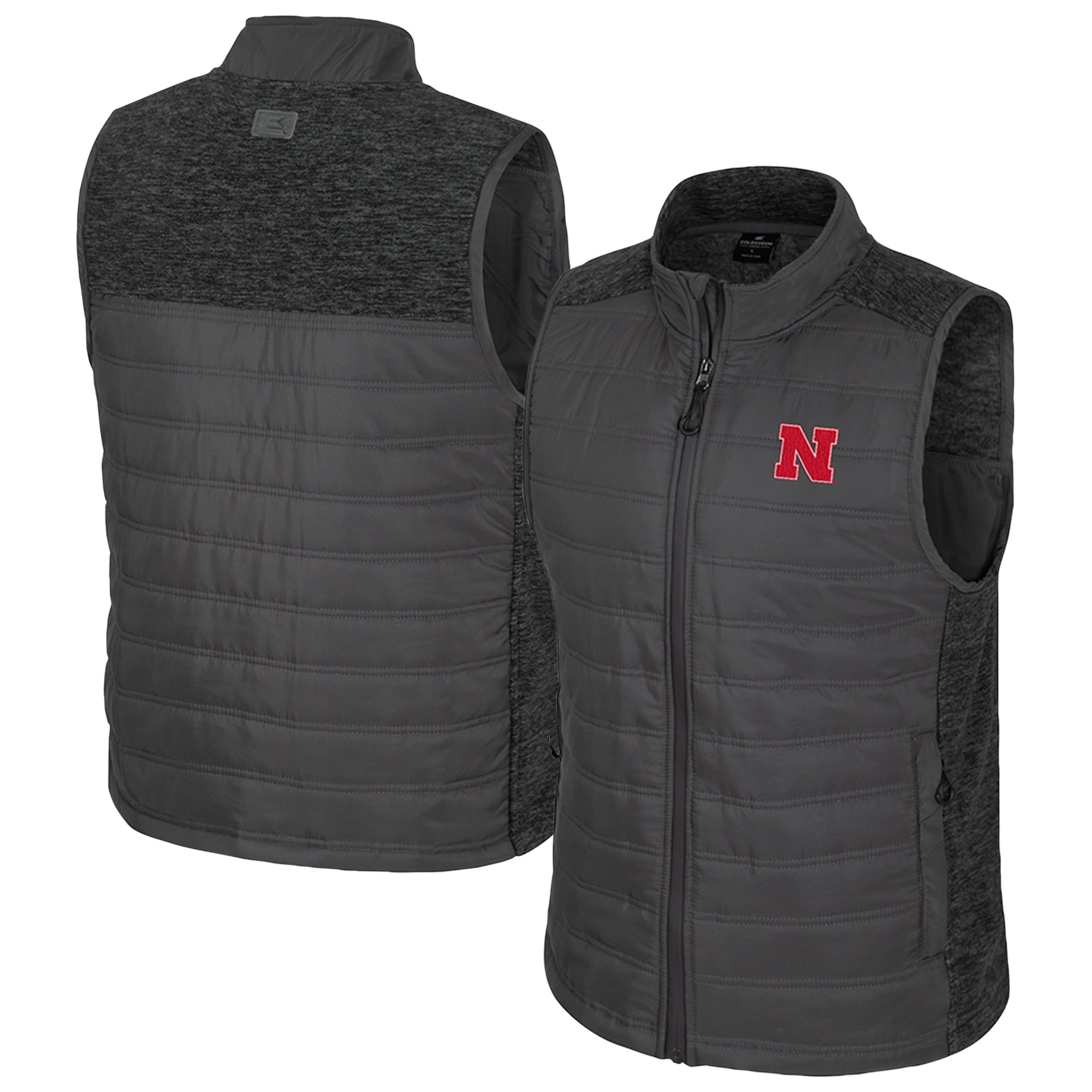 Gilet matelassé entièrement zippé Nightman des Nebraska Huskers de Colosseum pour homme, couleur anthracite