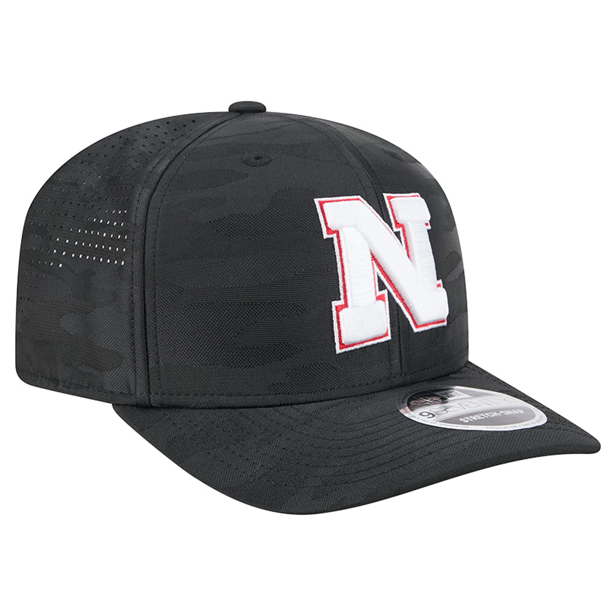 Men's New Era Black Nebraska Huskers Perforated Camo 9SEVENTY Adjustable Hat