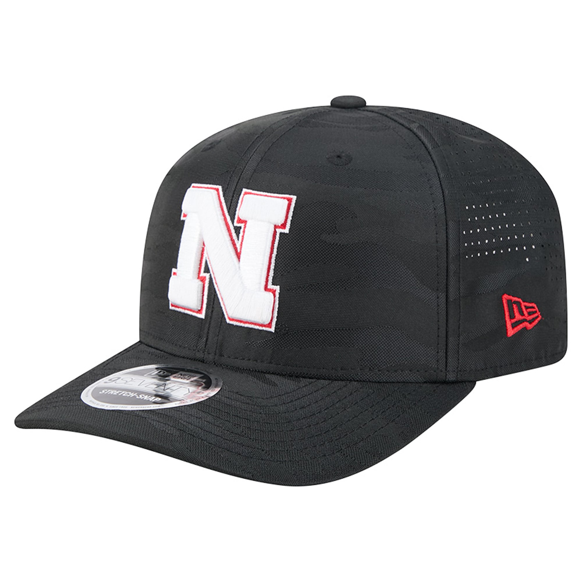 Men's New Era Black Nebraska Huskers Perforated Camo 9SEVENTY Adjustable Hat