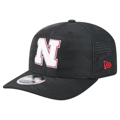 Nebraska Huskers New Era Perforated Camo 9SEVENTY Adjustable Hat - Black