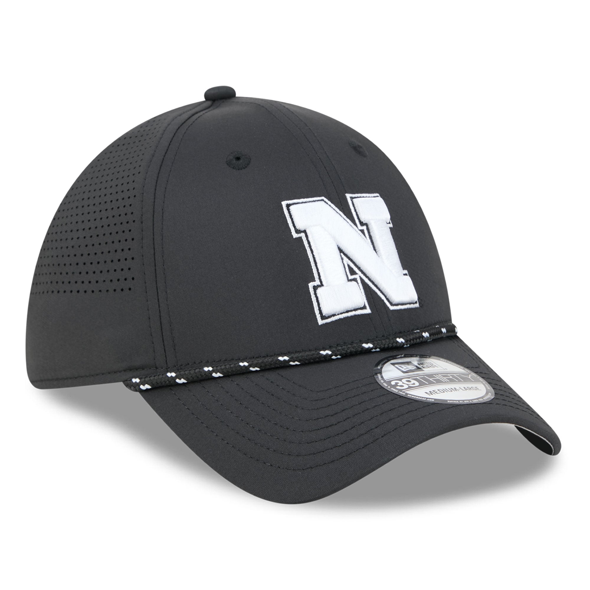 Casquette extensible New Era noire Nebraska Huskers Performance Rope 39THIRTY pour homme