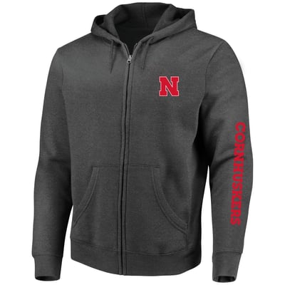 Nebraska Huskers Profile Big & Tall Full-Zip Hoodie - Heather Charcoal