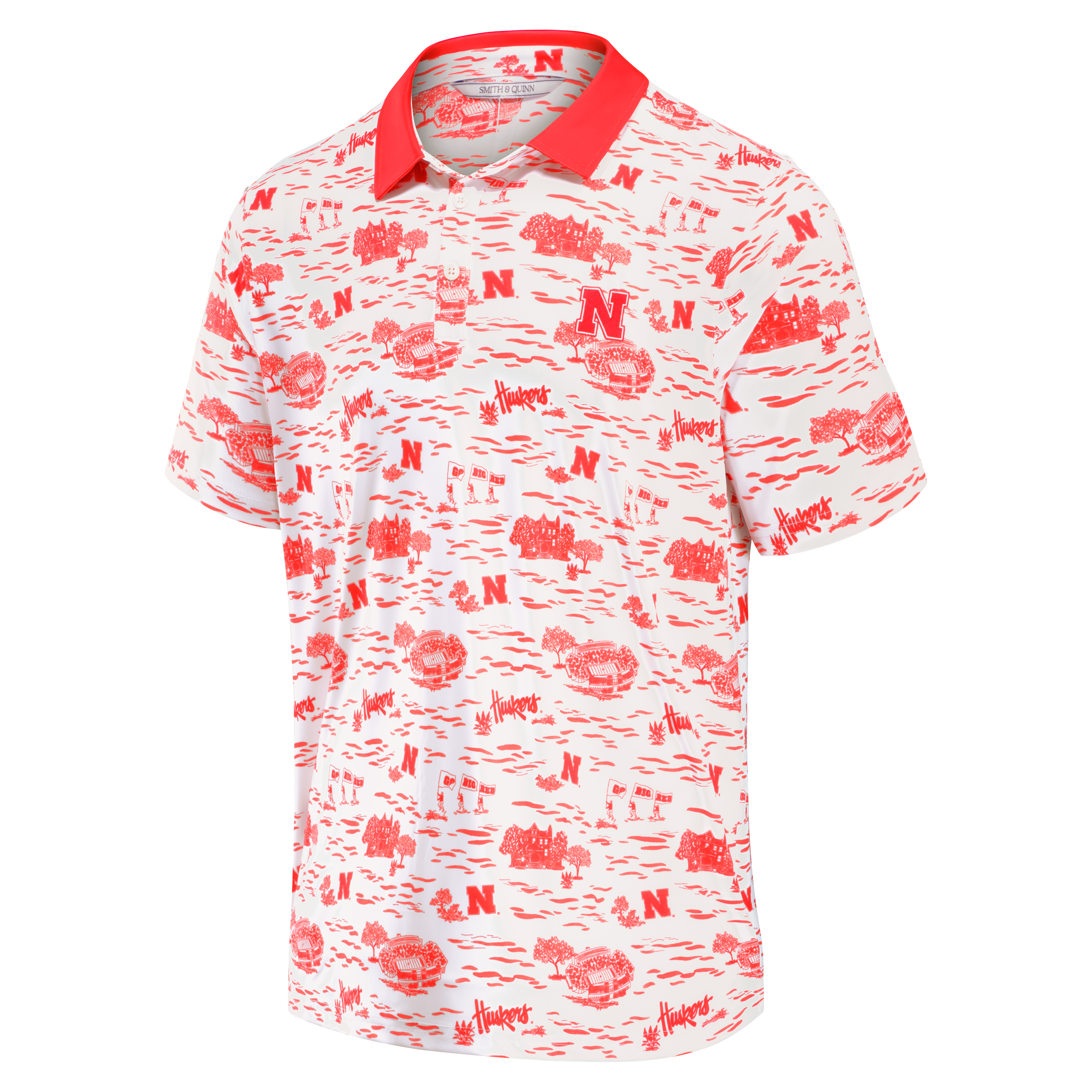 Men's Smith & Quinn White Nebraska Huskers Toile Teddy Polo