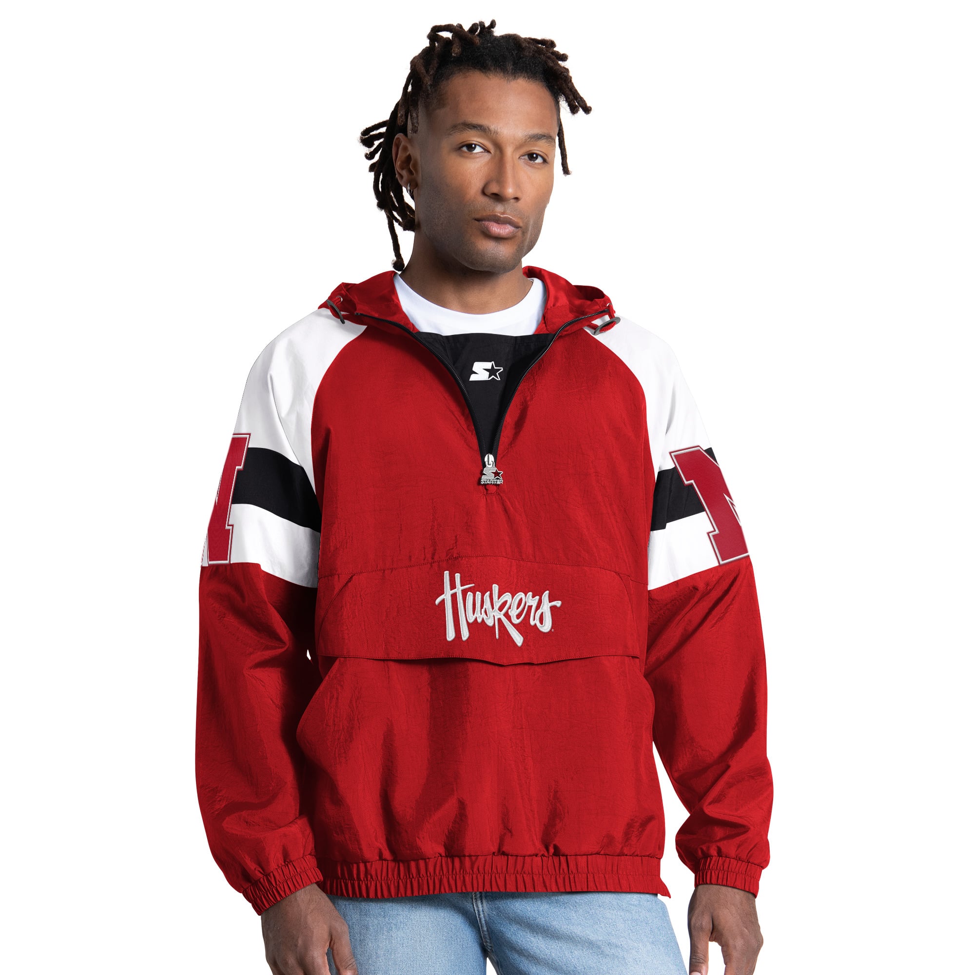 Men's Starter Scarlet Nebraska Huskers Street Cut Half-Zip Jacket