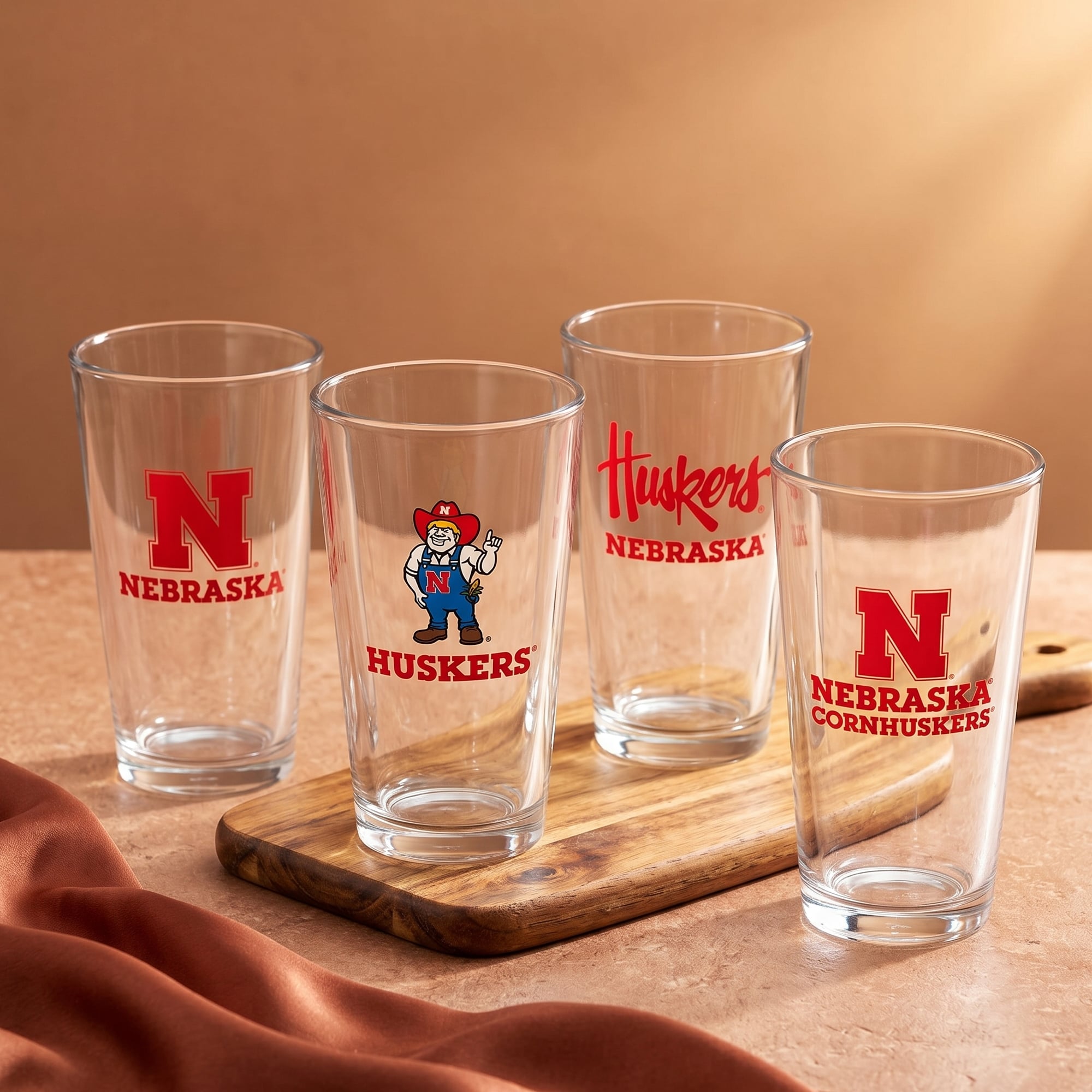 Nebraska Huskers 16oz. Collector Pint Glass Four-Piece Set