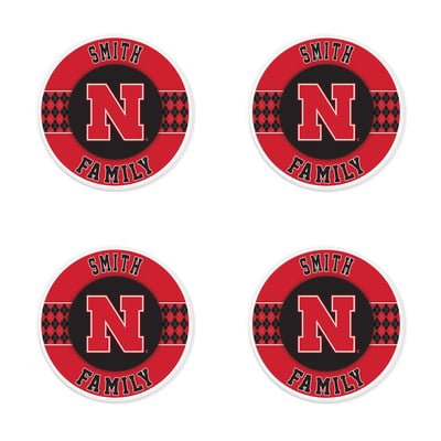 Nebraska Huskers 4" Personalized Circular Coasters 4-Pack Set