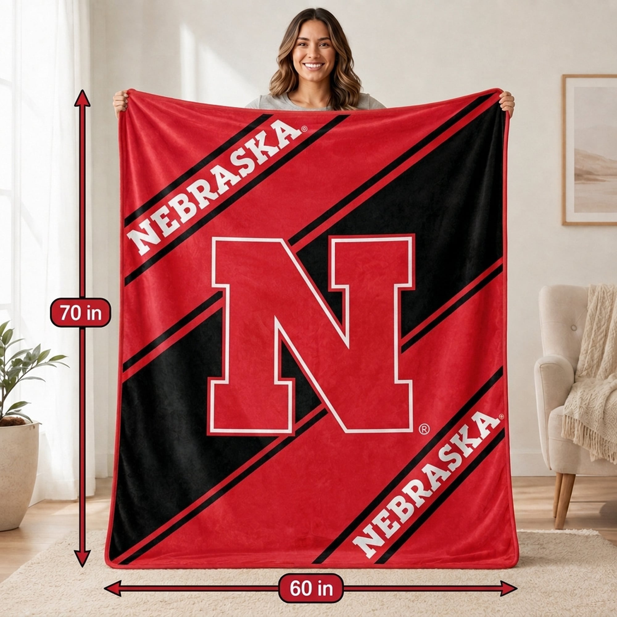 Pegasus Nebraska Huskers 60" x 70" Diagonal Lined Wordmark Ultra Soft Blanket