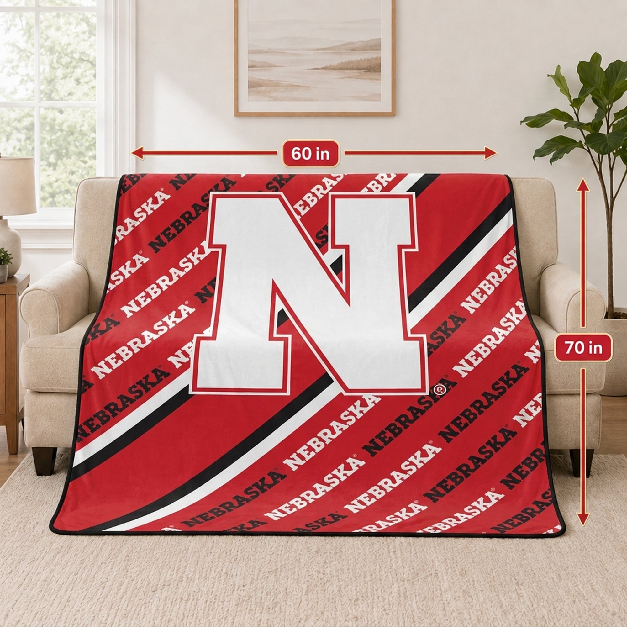 Pegasus Nebraska Huskers 60" x 70" Diagonal Lined Wordmark Ultra Soft Blanket