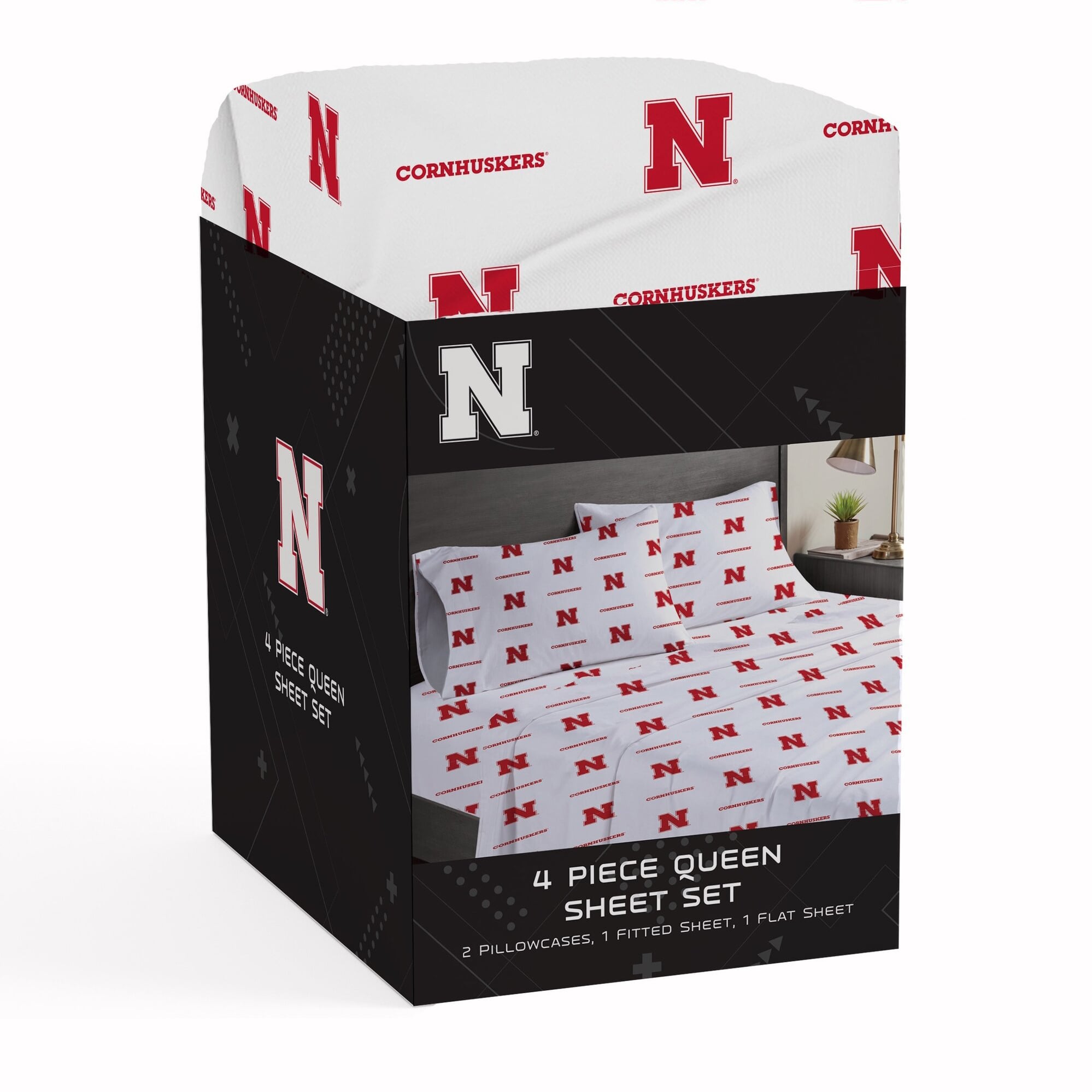 Pegasus Nebraska Huskers Four-Piece Queen Sheet Set